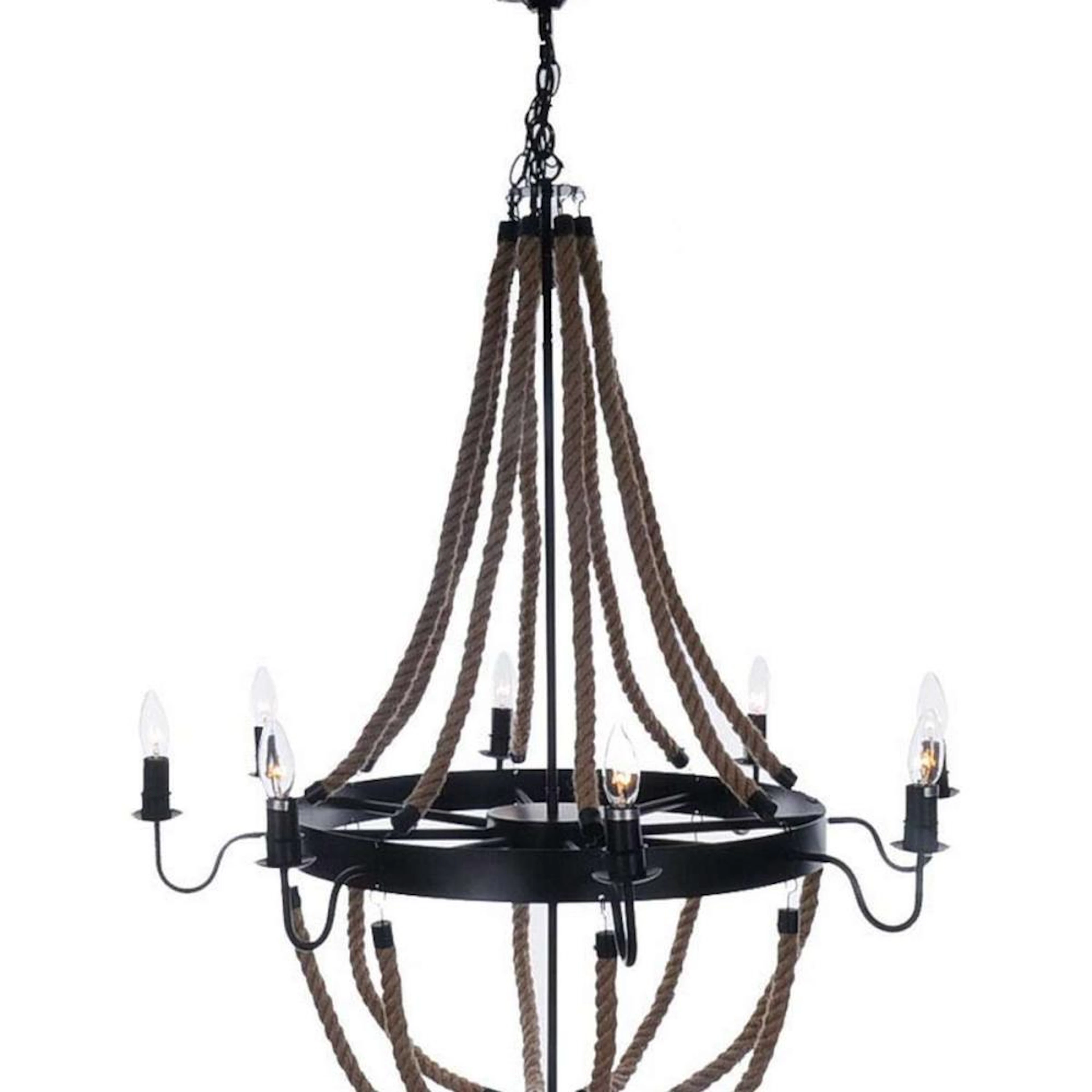 Large Rope Pendant Lamp - 8 Bulbs