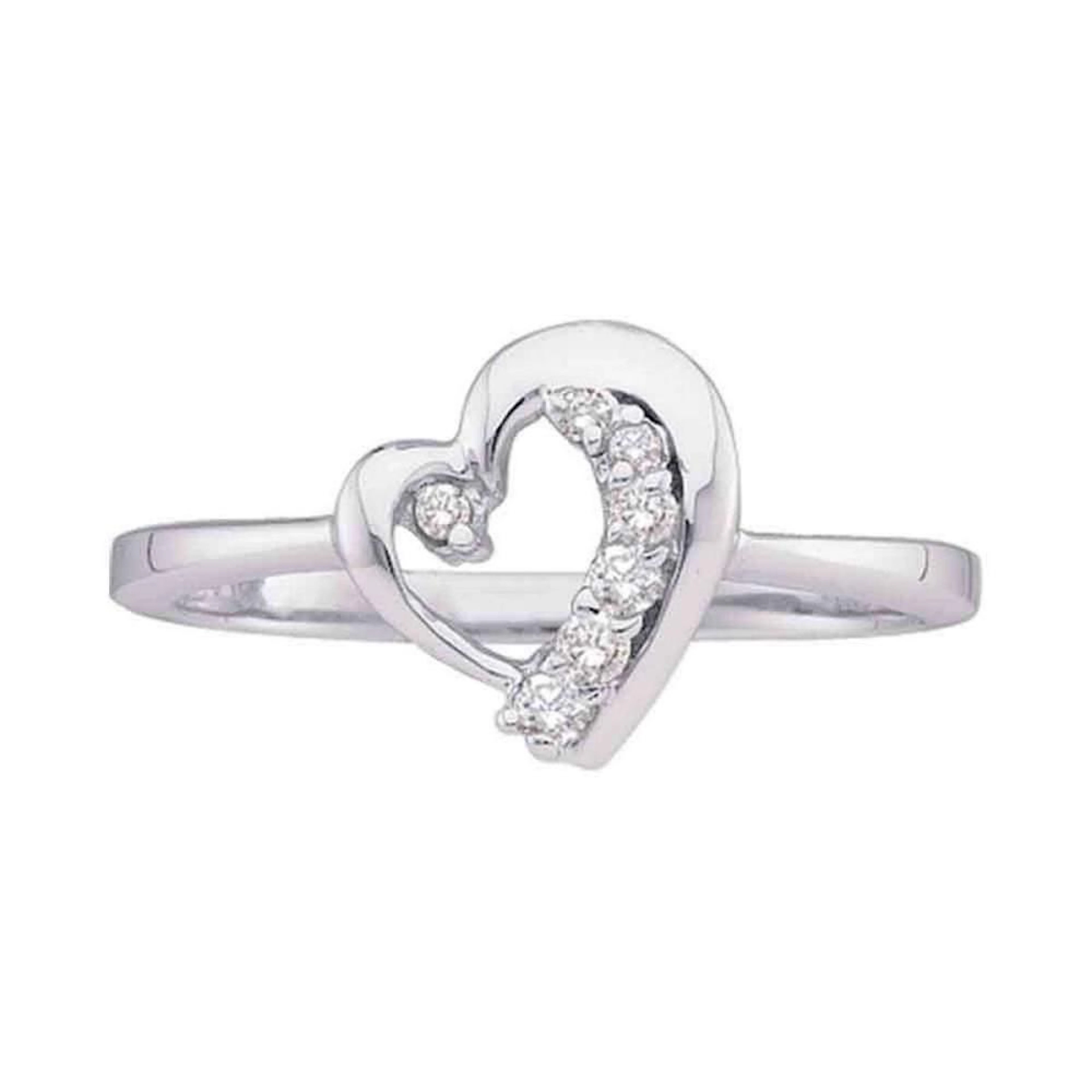 10k White Gold Womens Round Diamond Heart Journey Love Fashion Ring 1/10 Cttw