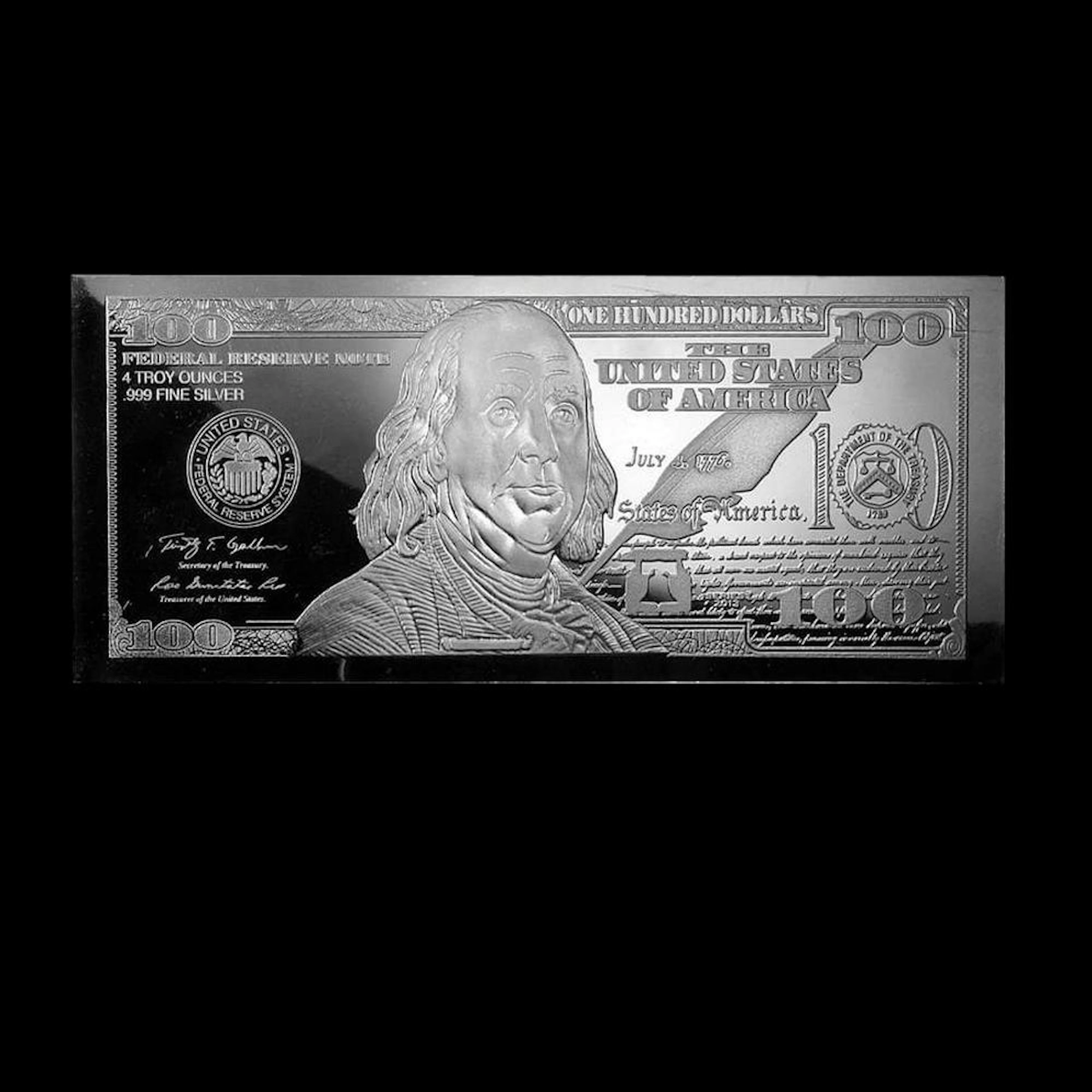 Collectible 4 oz Silver Bar Random Year $100 Bill w/Box