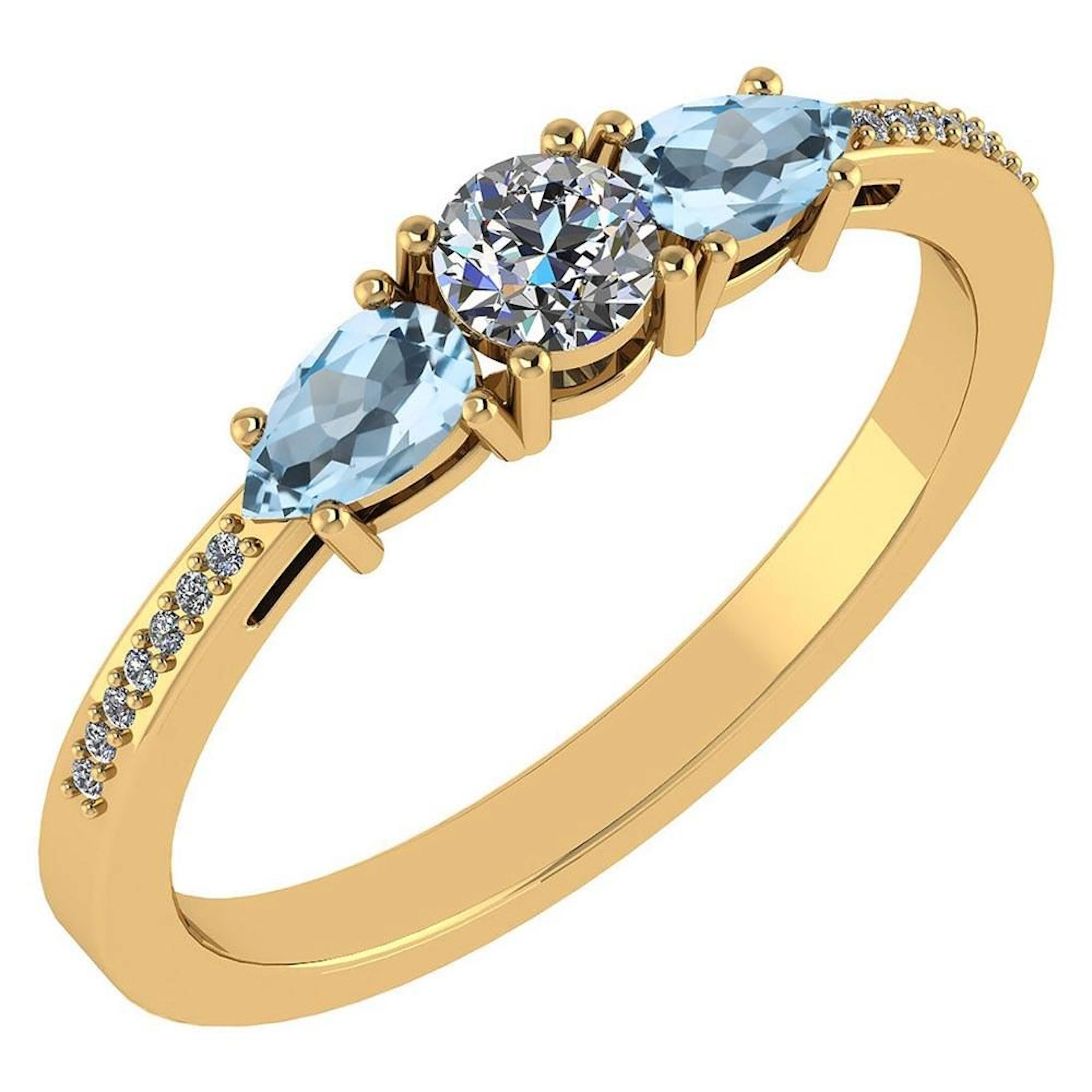 Certified 0.77 Ctw Aquamarine And Diamond 14k Yellow Go
