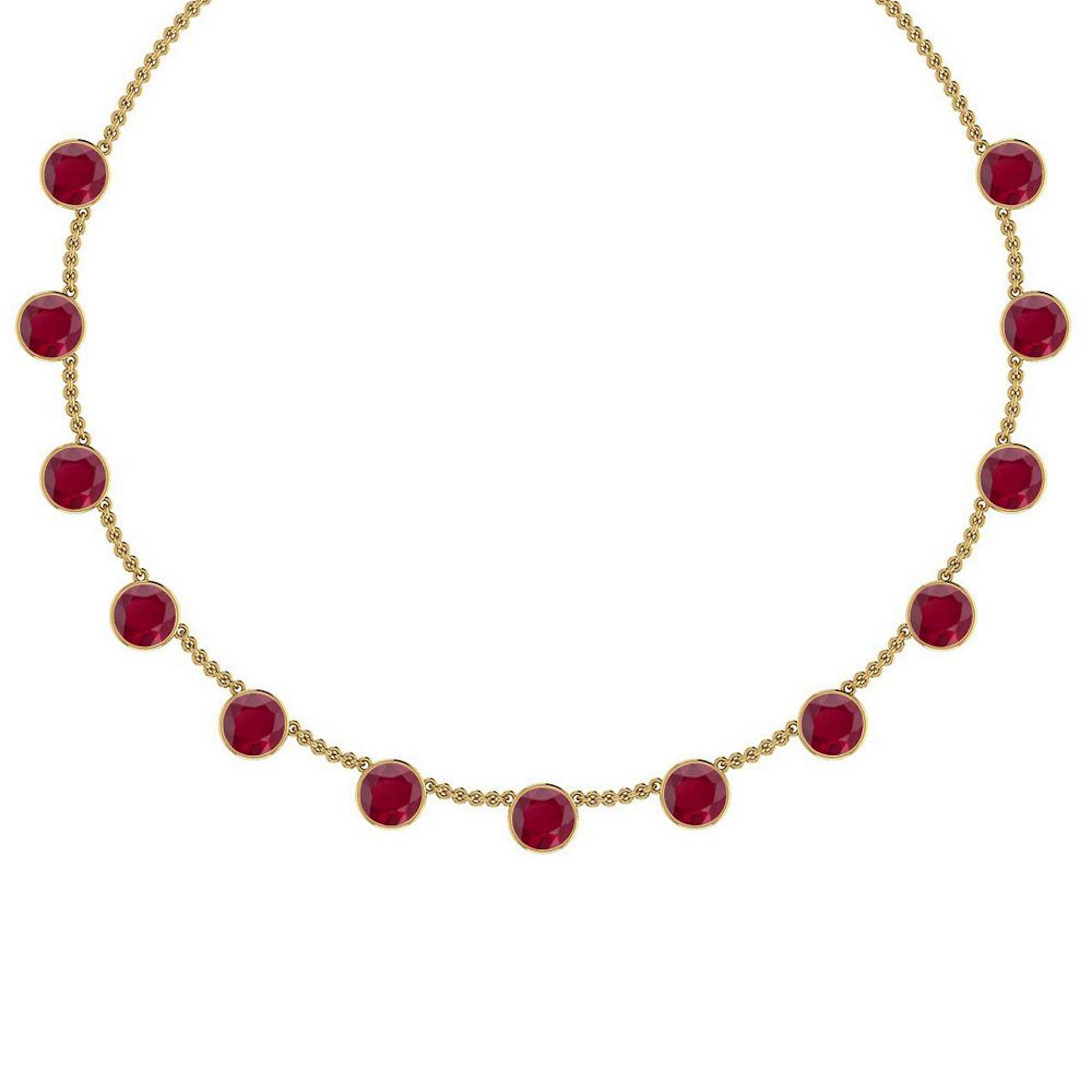 Certified 45.50 Ctw Ruby Necklace 14K Yellow Gold