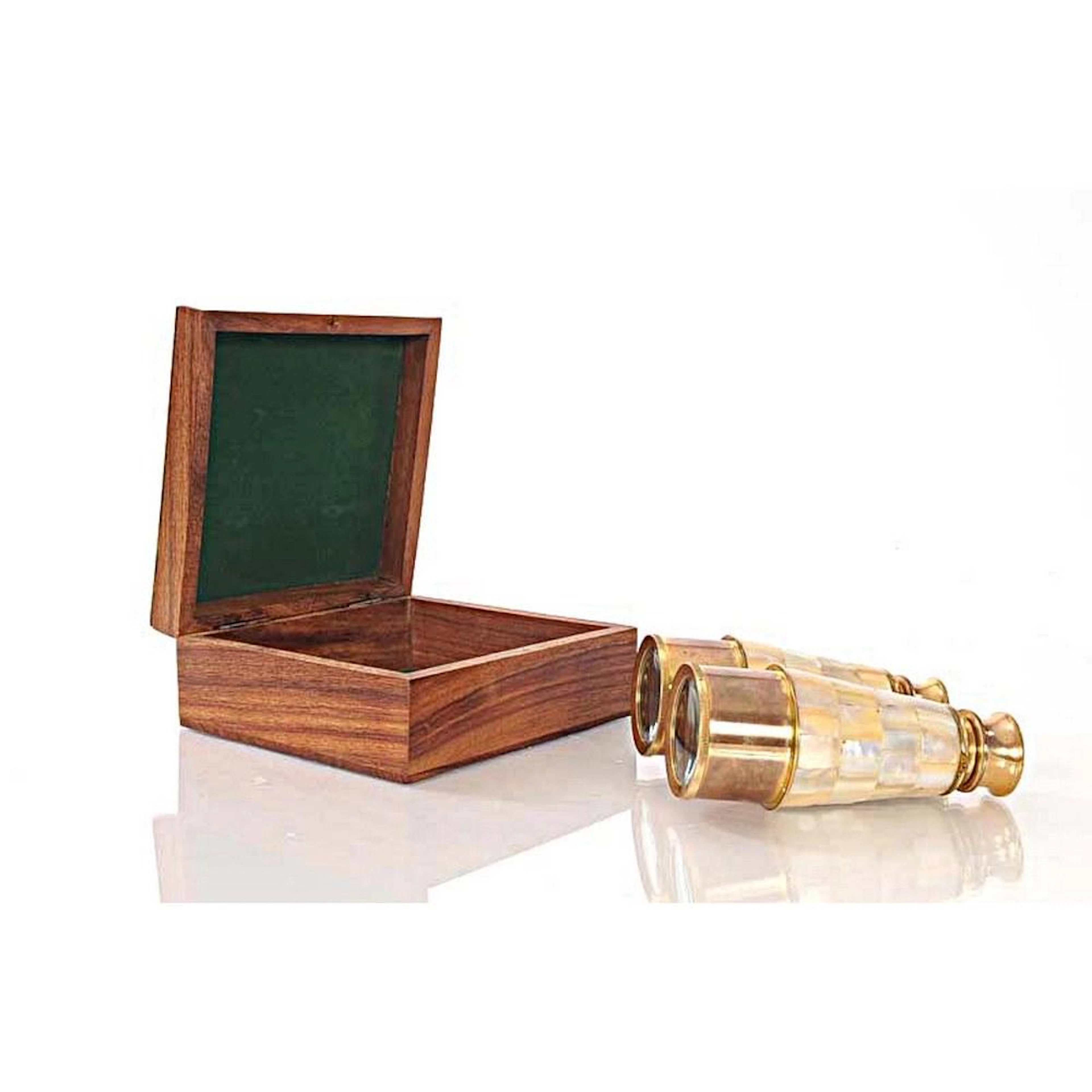 Binocular w MOP overlay in wood box