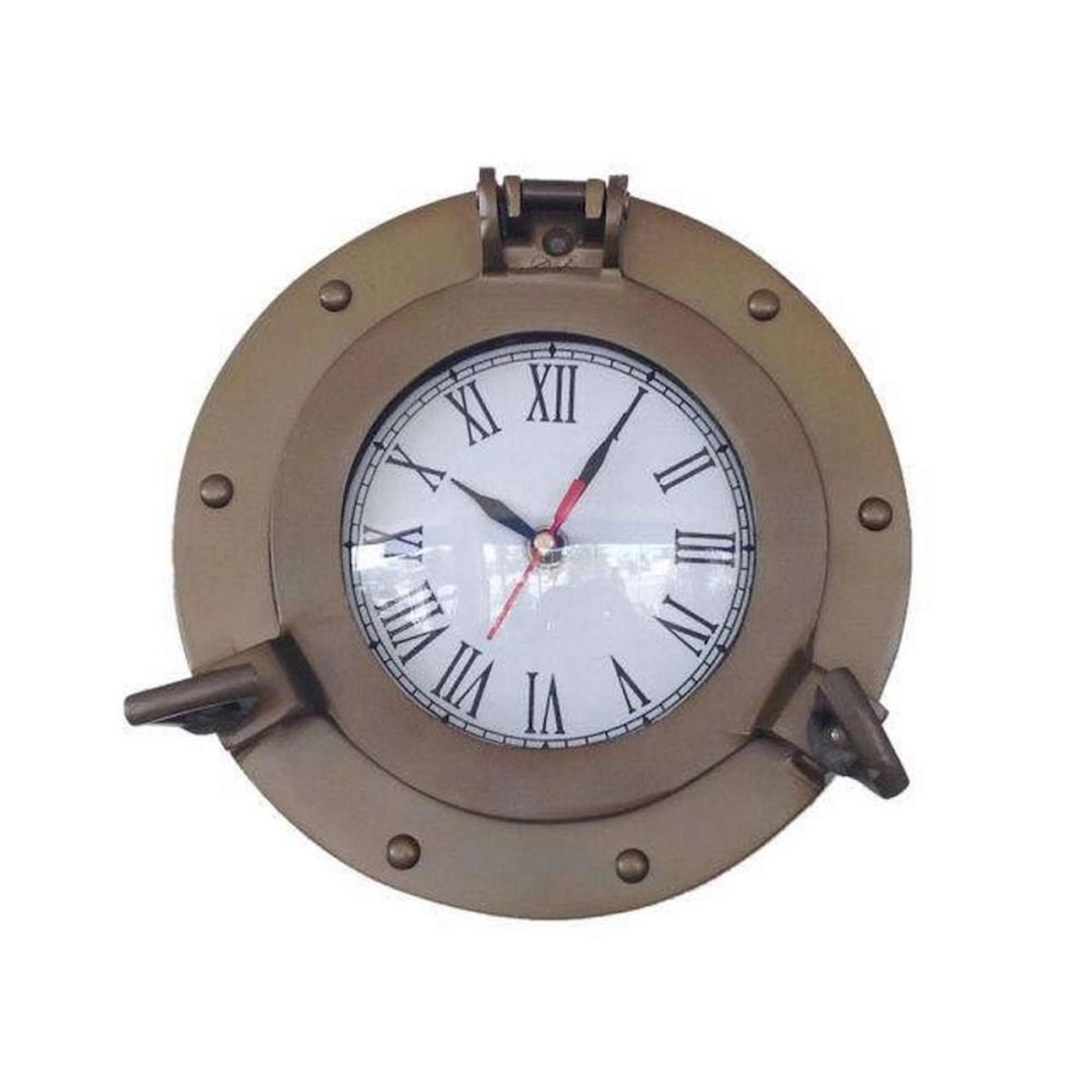 Antique Brass Decorative Ship Porthole Clock 8in.