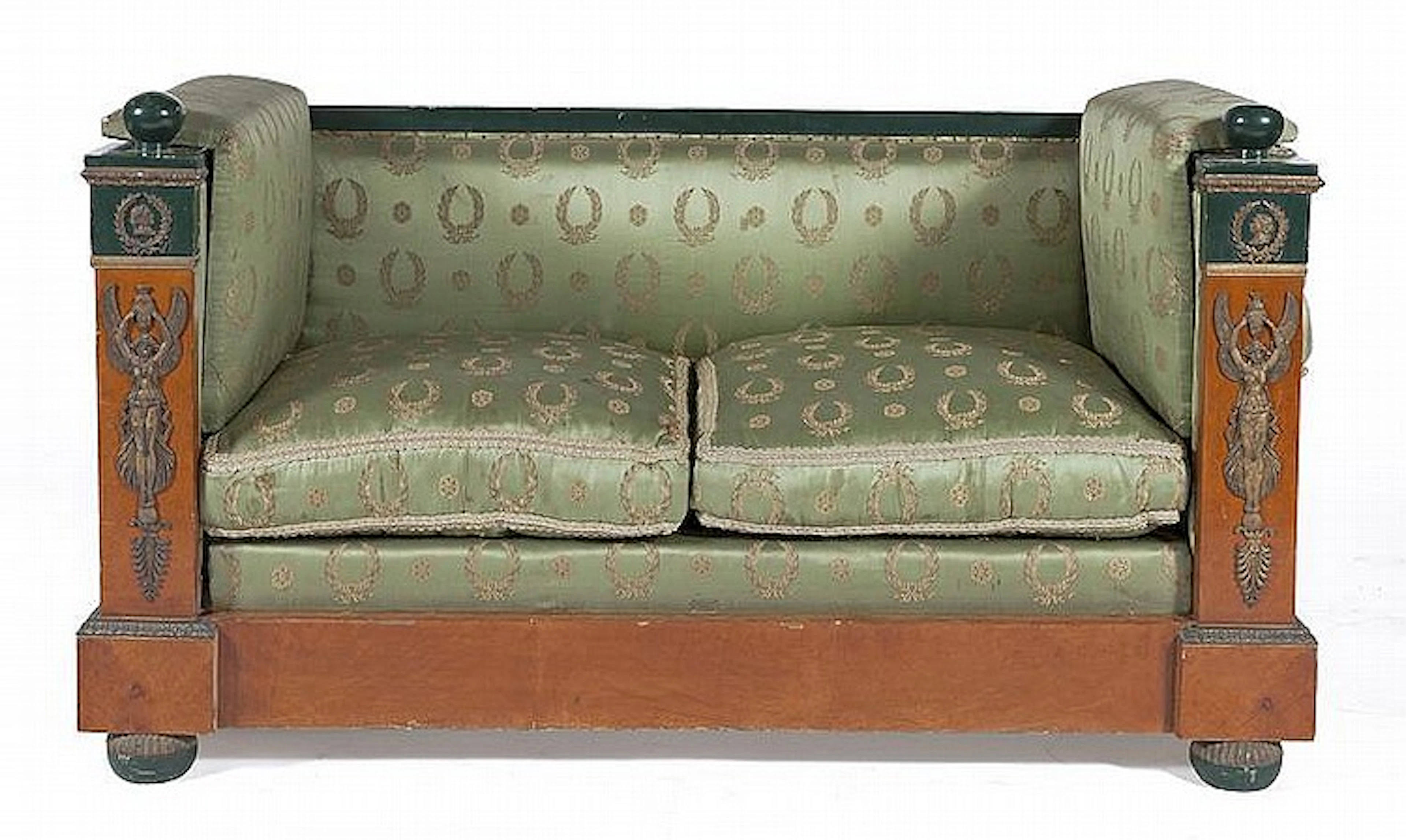 Mobilier de salon en placage de bois clair, à dossier et accotoirs bas