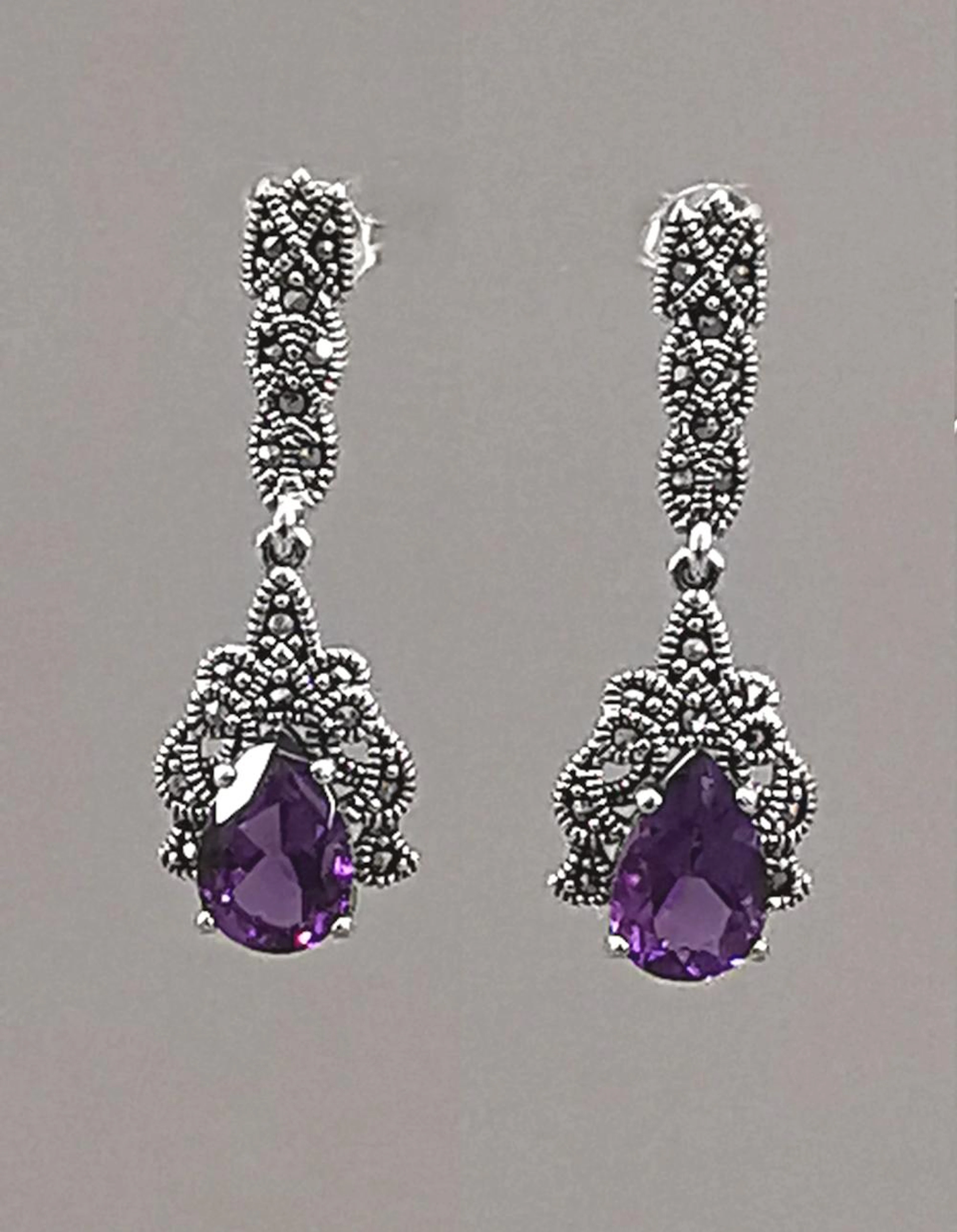 Amethyst-Ohrringe mit Markasite