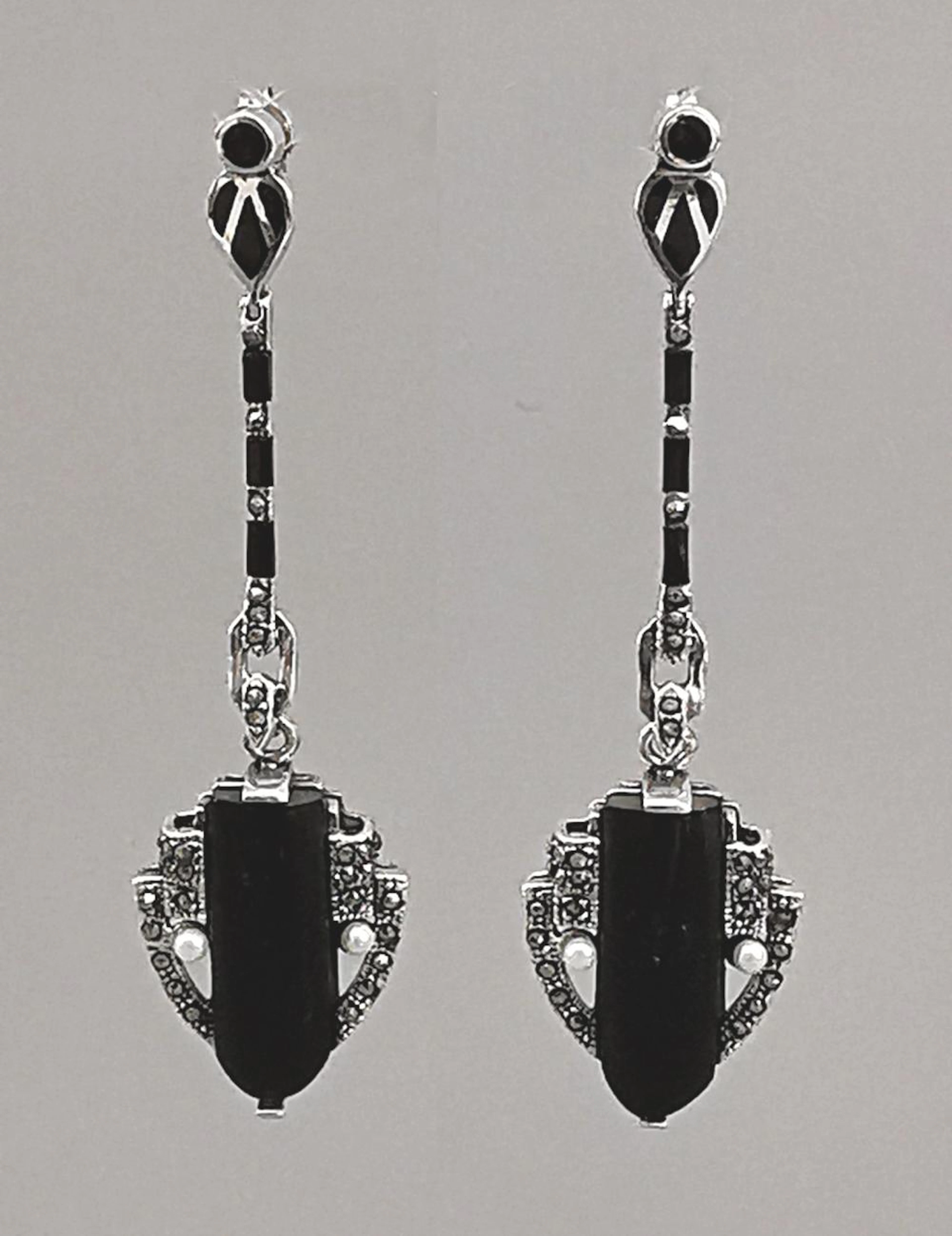 Ohrringe Art deco mit Onyx und Markasite