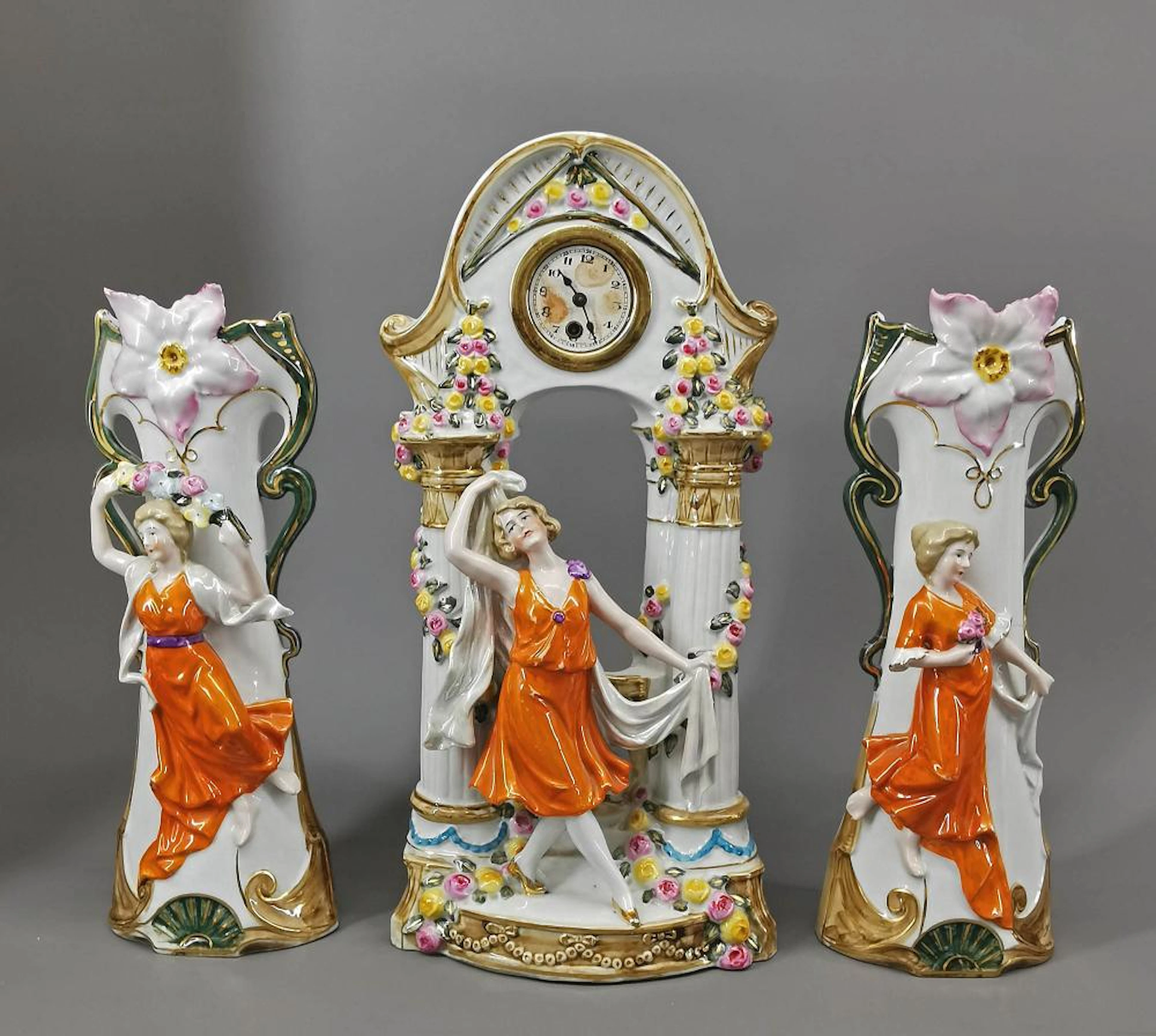 Kamin-Uhr mit Beistellern Jugendstil