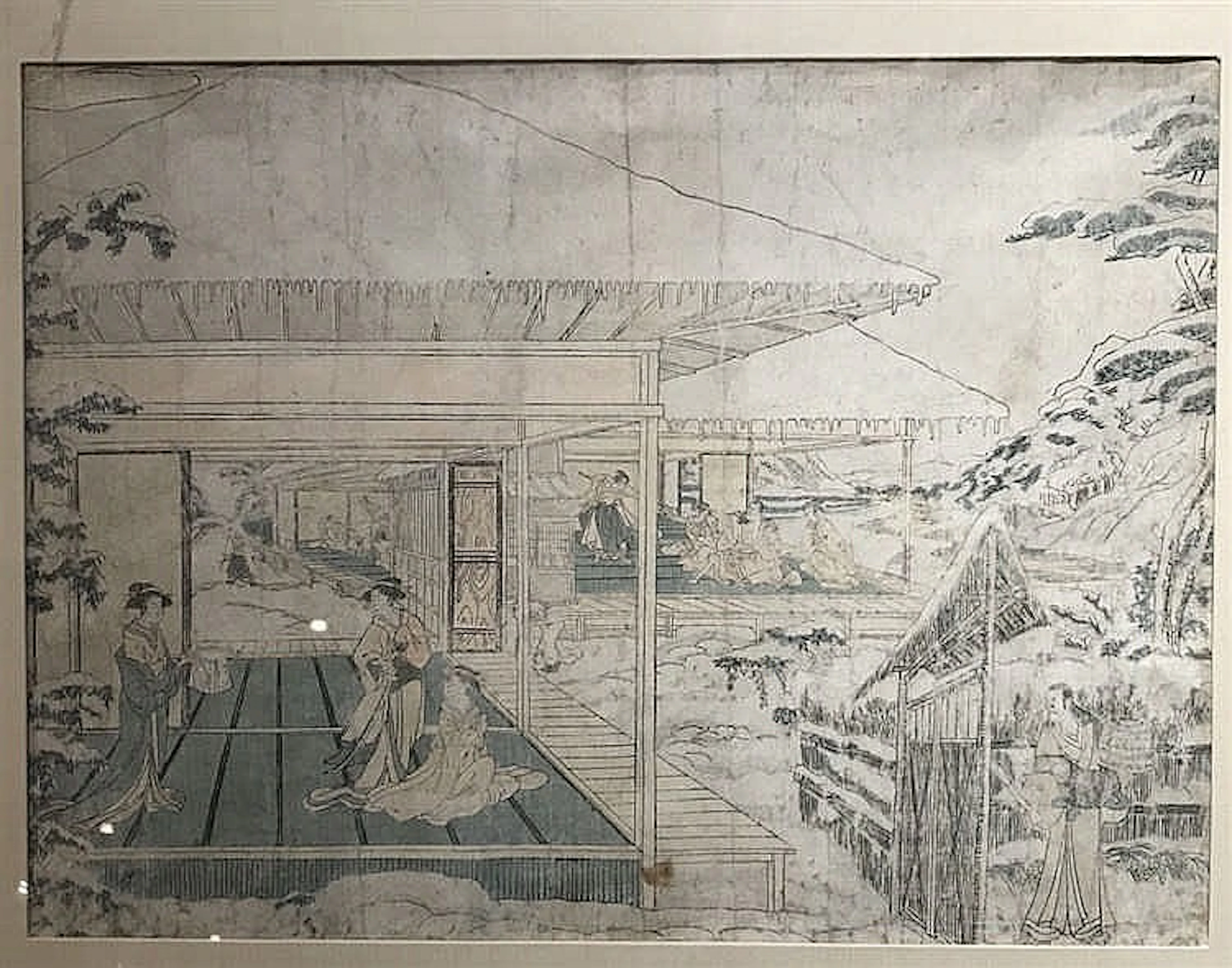 Japan - Two Ukiyo-e diptychs - winter and summer court scenes
