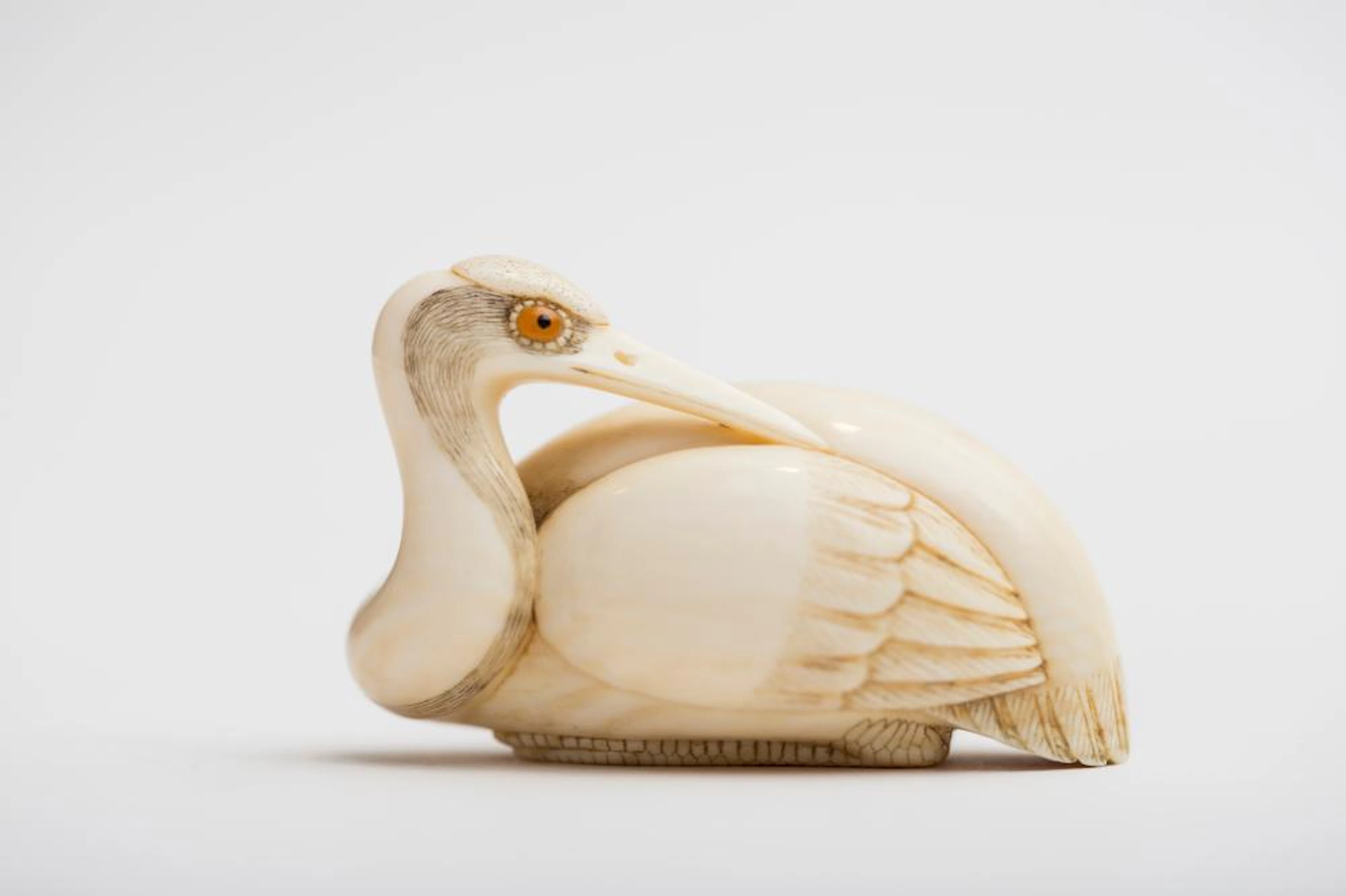 Katabori netsuke, crane, Japan, Meiji period