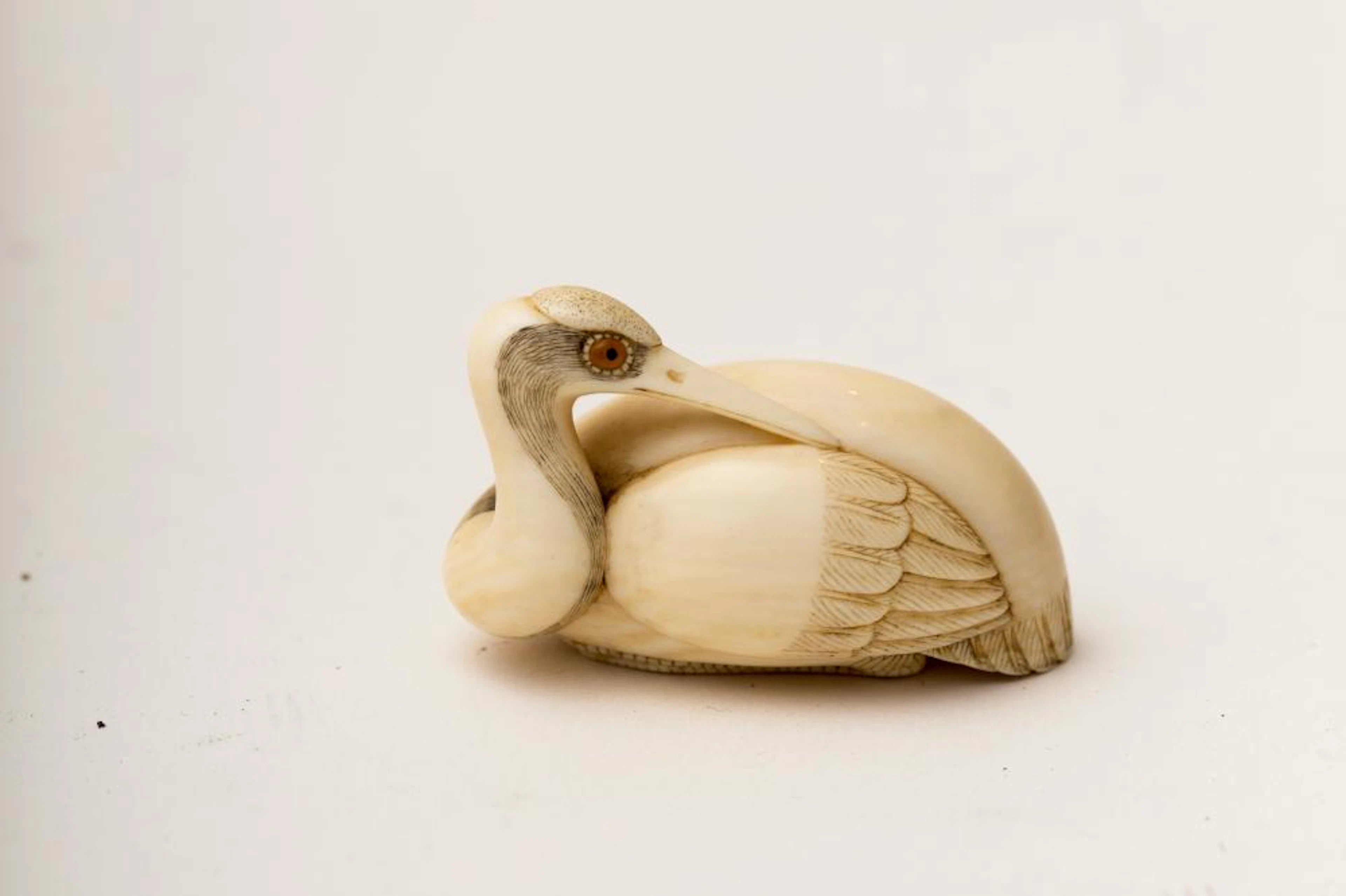 Katabori-netsuke, crane, Japan, Meiji period