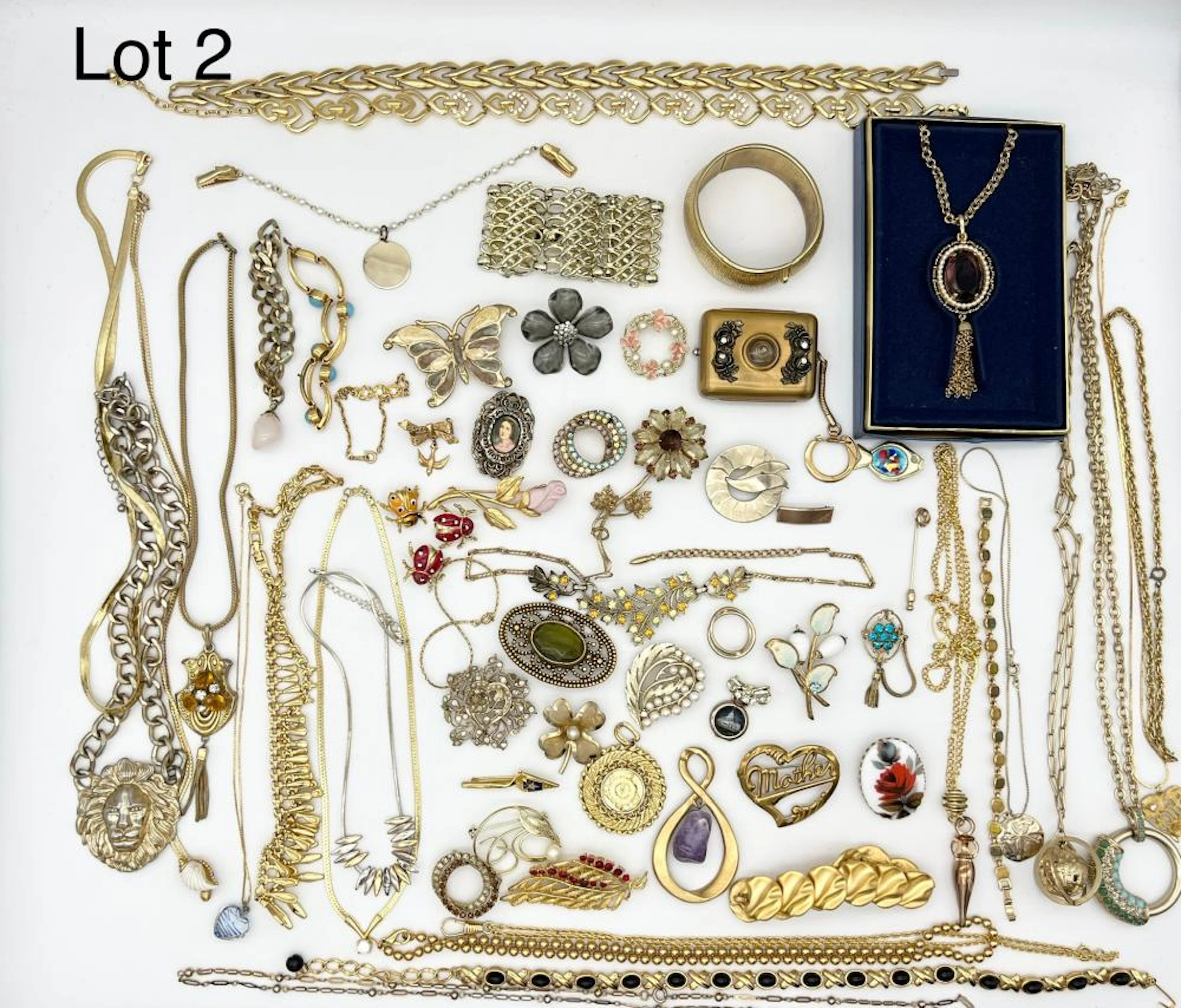 Selection of Unsigned, Signed, and Vintage Costume Jewelry in Gold Tones