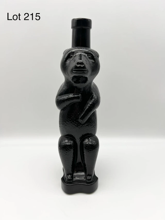 Antique German Figural Black Amethyst Glass Allasch Kummel Bear Bottle