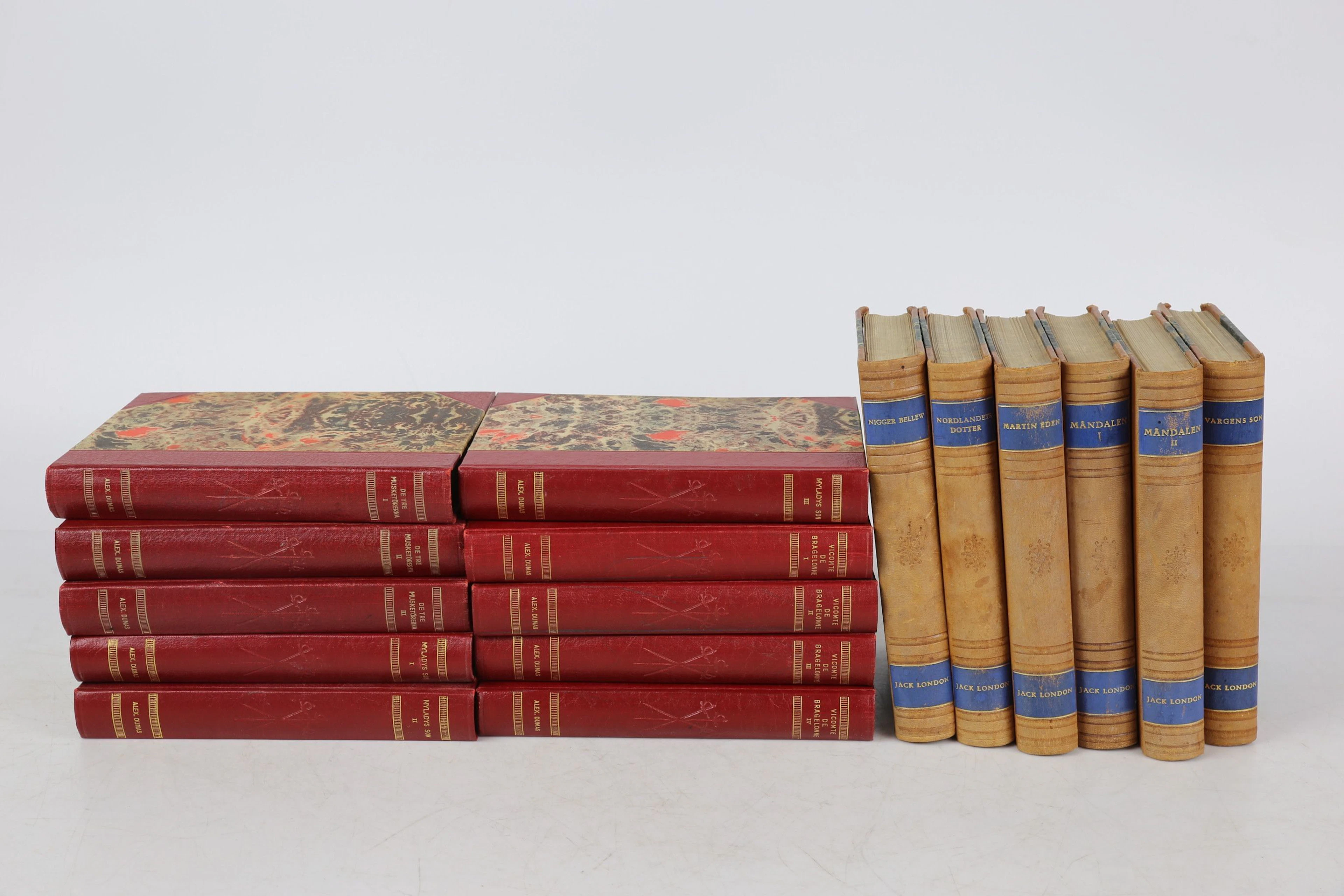 BÖCKER, 10 + 6 st, halvfranska band, Alexander Dumas samt Jack London
