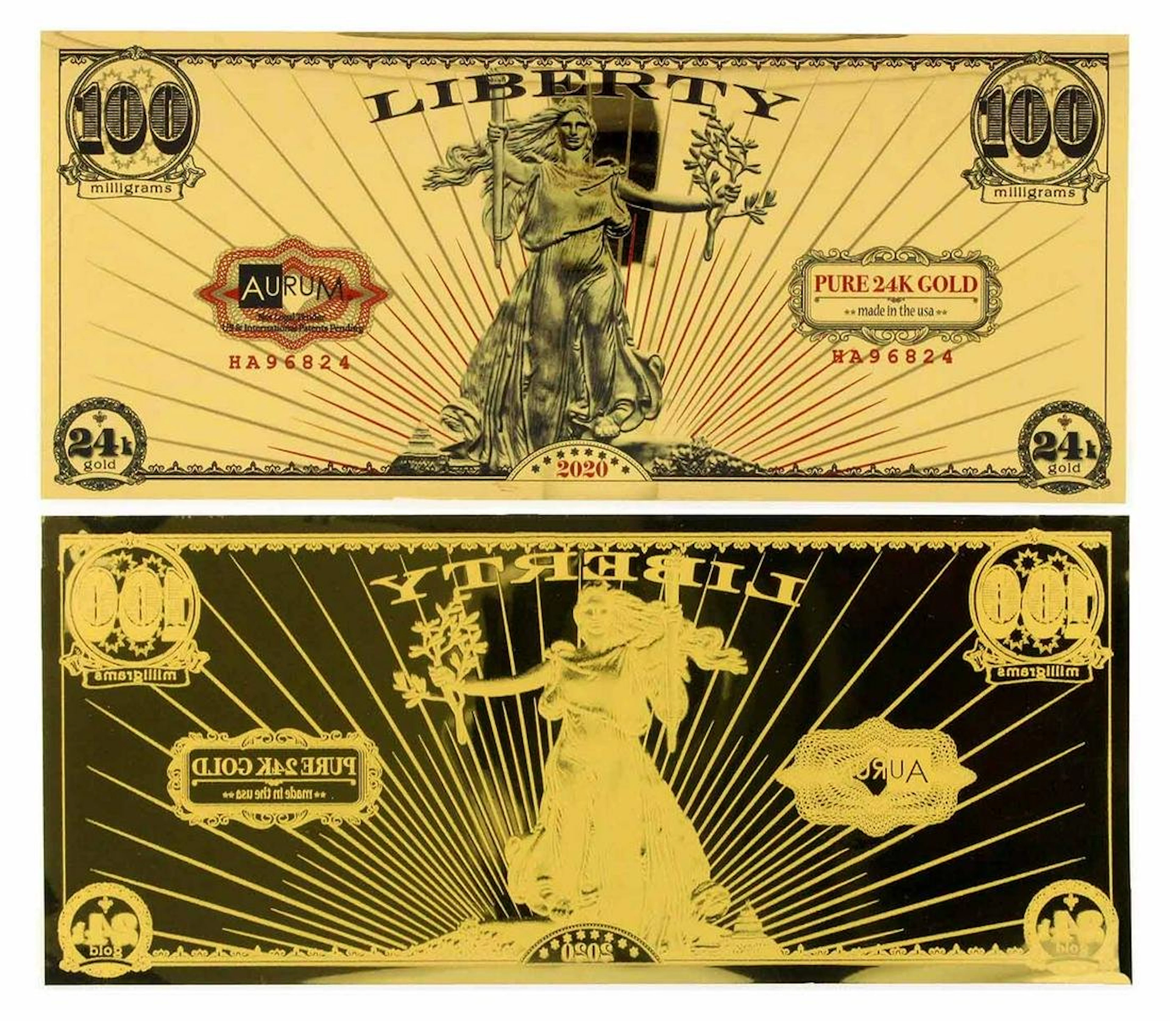 2020 1/10 Gram Aurum Liberty Excellent 24K Gold Note -