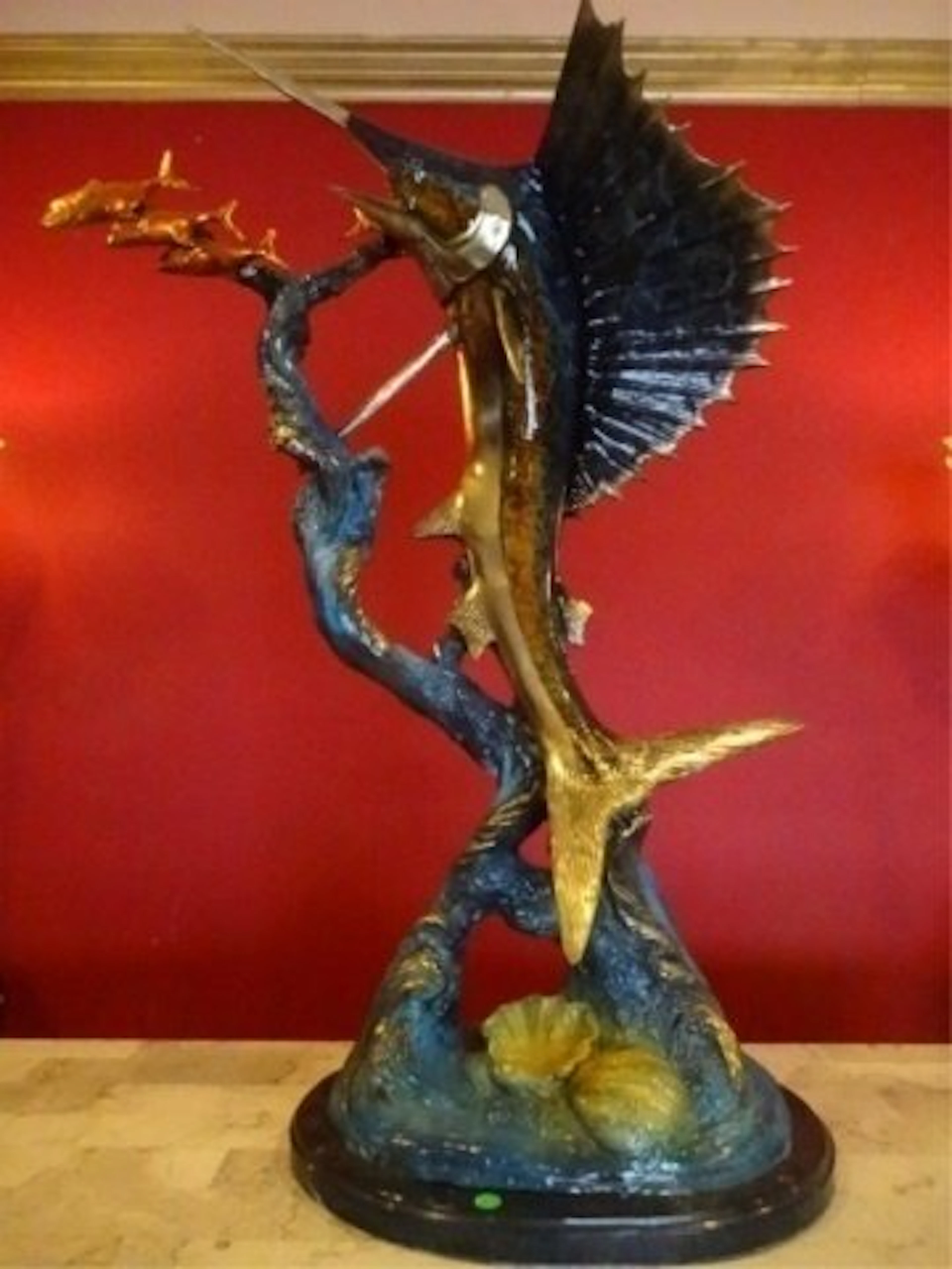 HUGE PATINATED BRONZE SAILFISH SCULPTURE, LIMITED