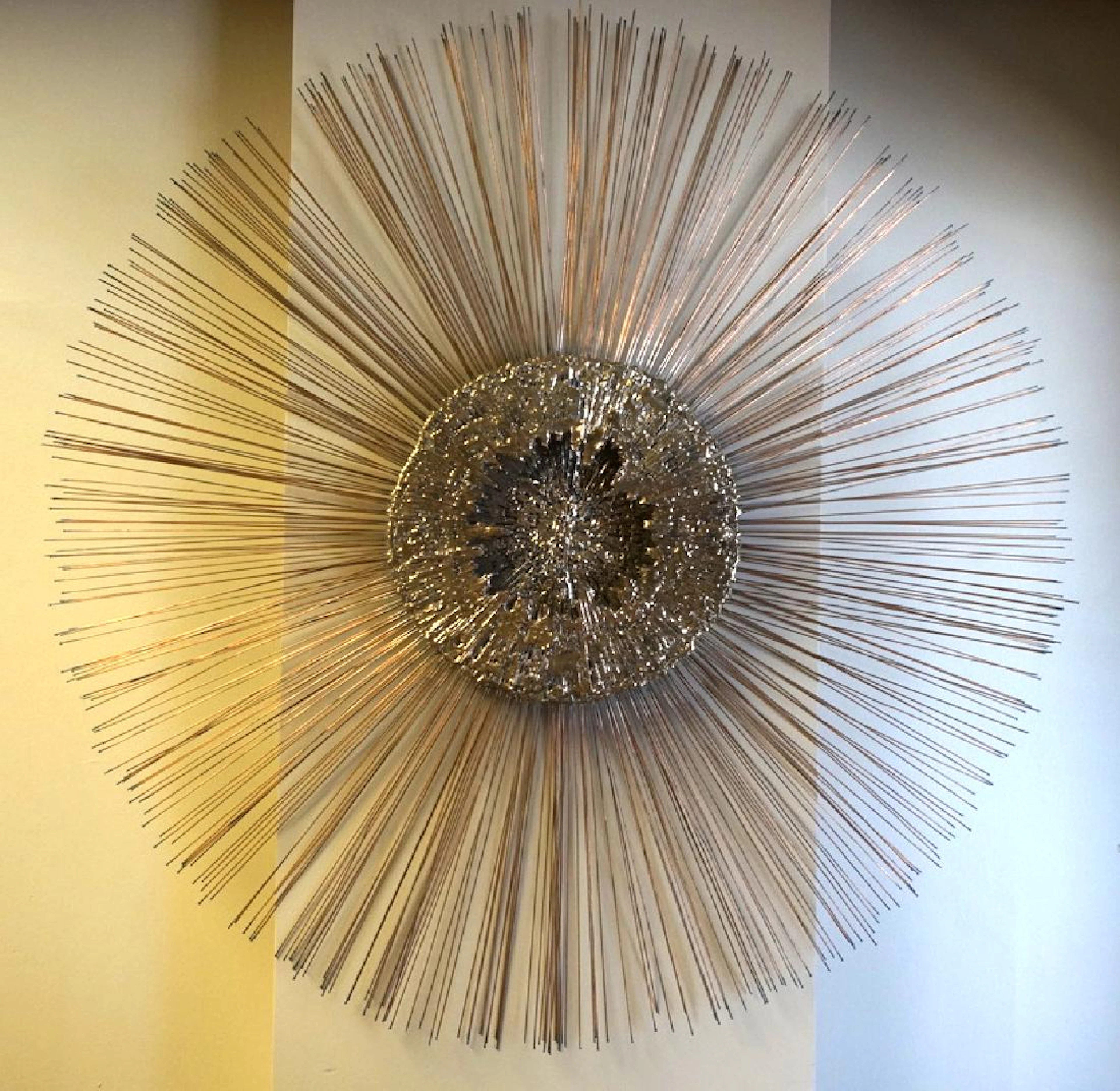 Brutalist Mixed Metal Copper Wire Wall Sculpture.
