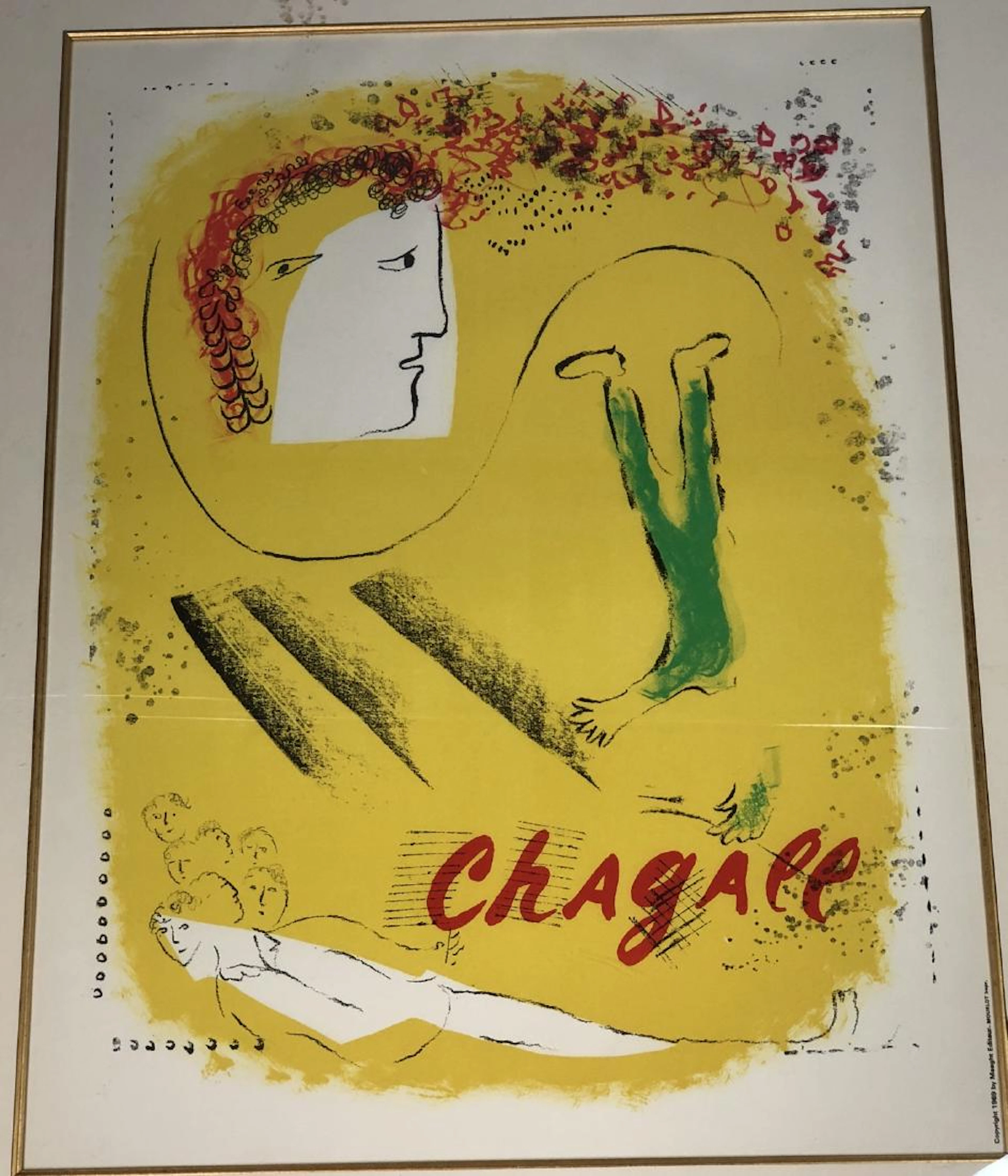 MARC CHAGALL Golden Yellow Modernist Print. Portr