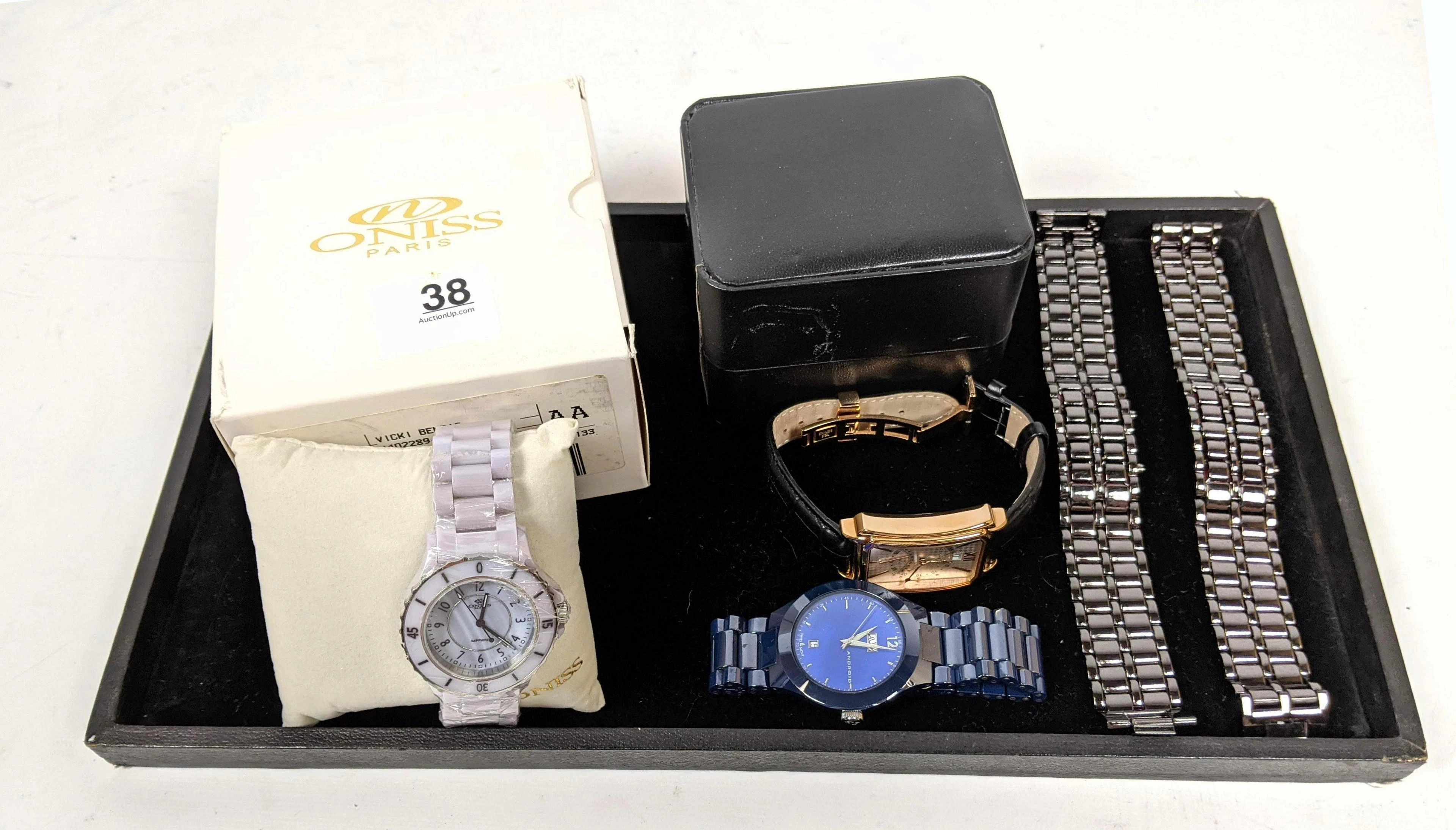 5pc Men's contemporary Watch Lot. ONISS Paris with box.