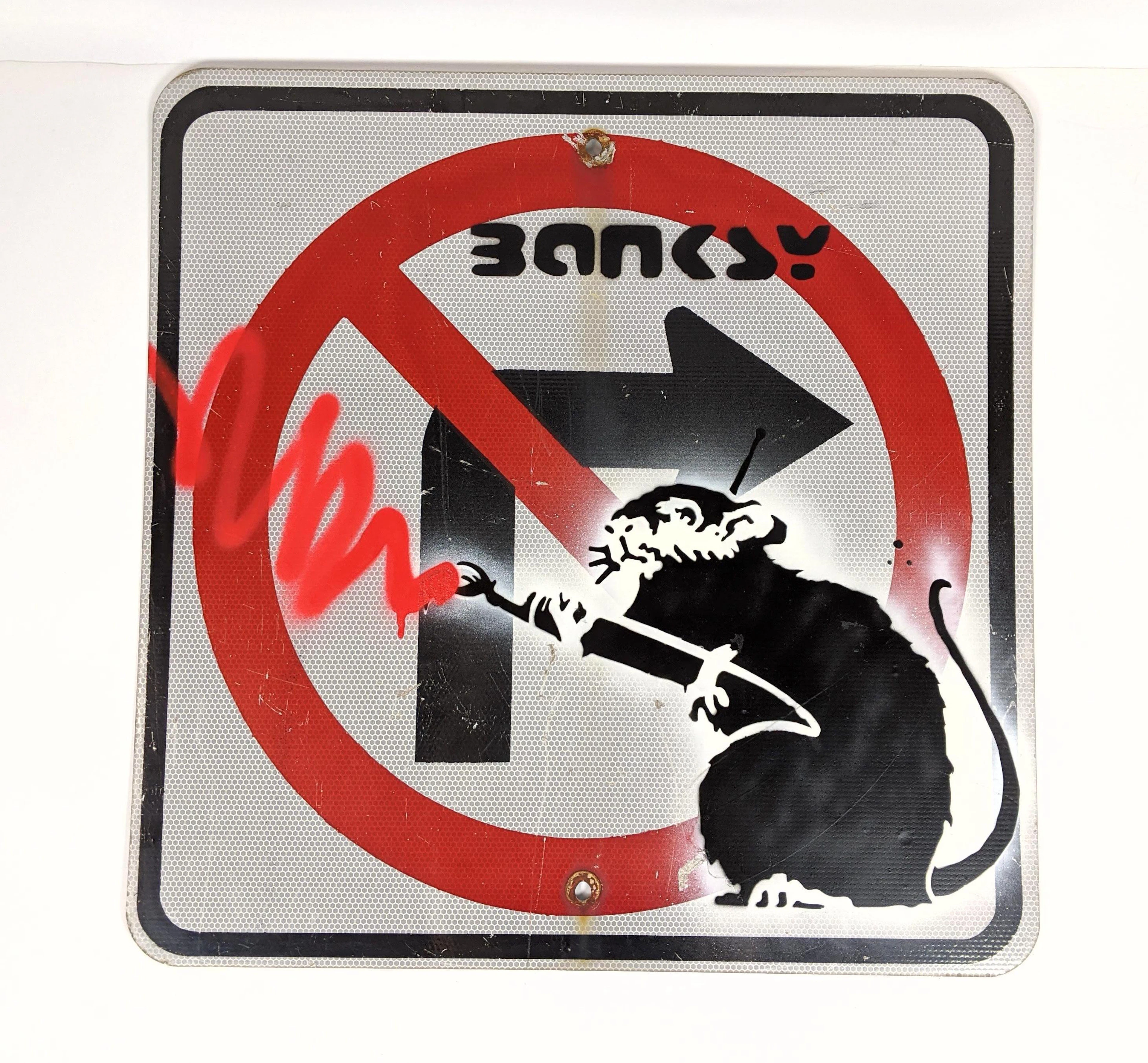 Graffiti Rat Sign Painting in the Manner Of Banksy. Pa