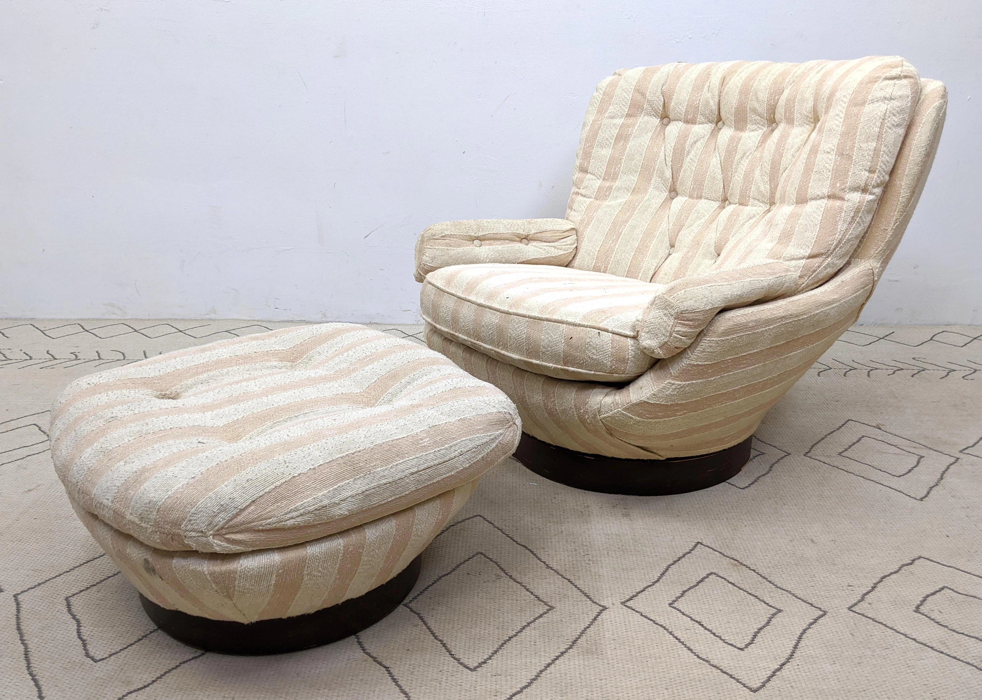 SELIG Egg chair with ottoman on swivel base. Joe Colomb