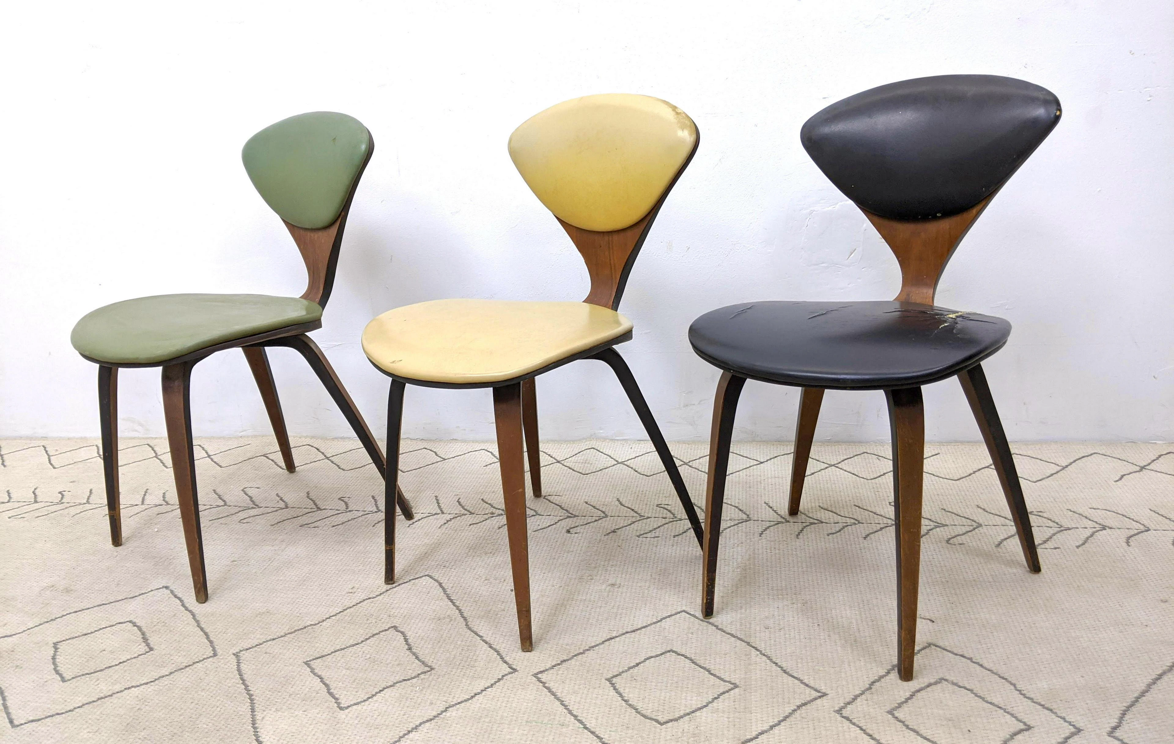 Set of 3 NORMAN CHERNER Plycraft Side Chairs. Molded wo