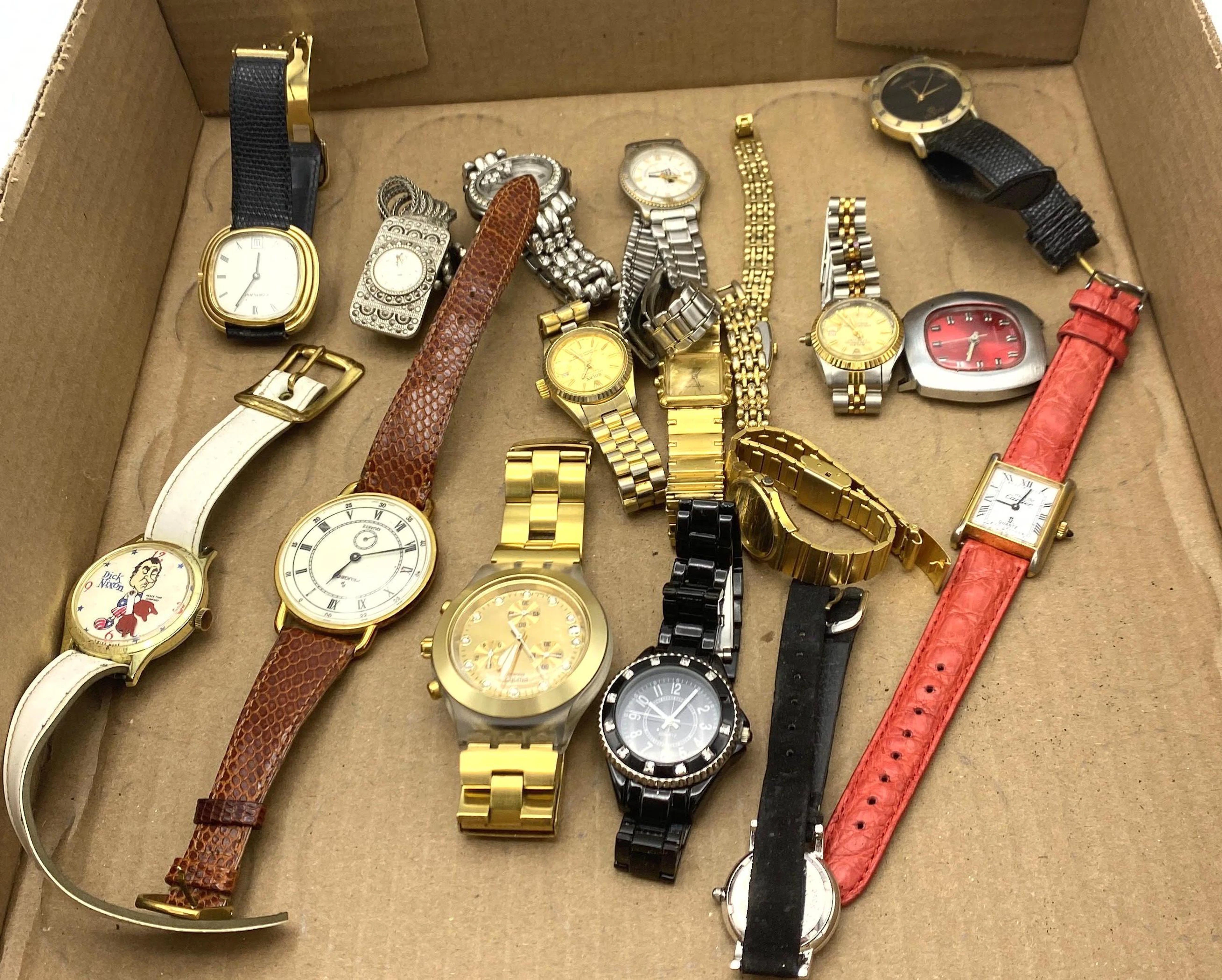 16pcs Wrist Watches. Swatch, Peugeot, Nixon, Etc.