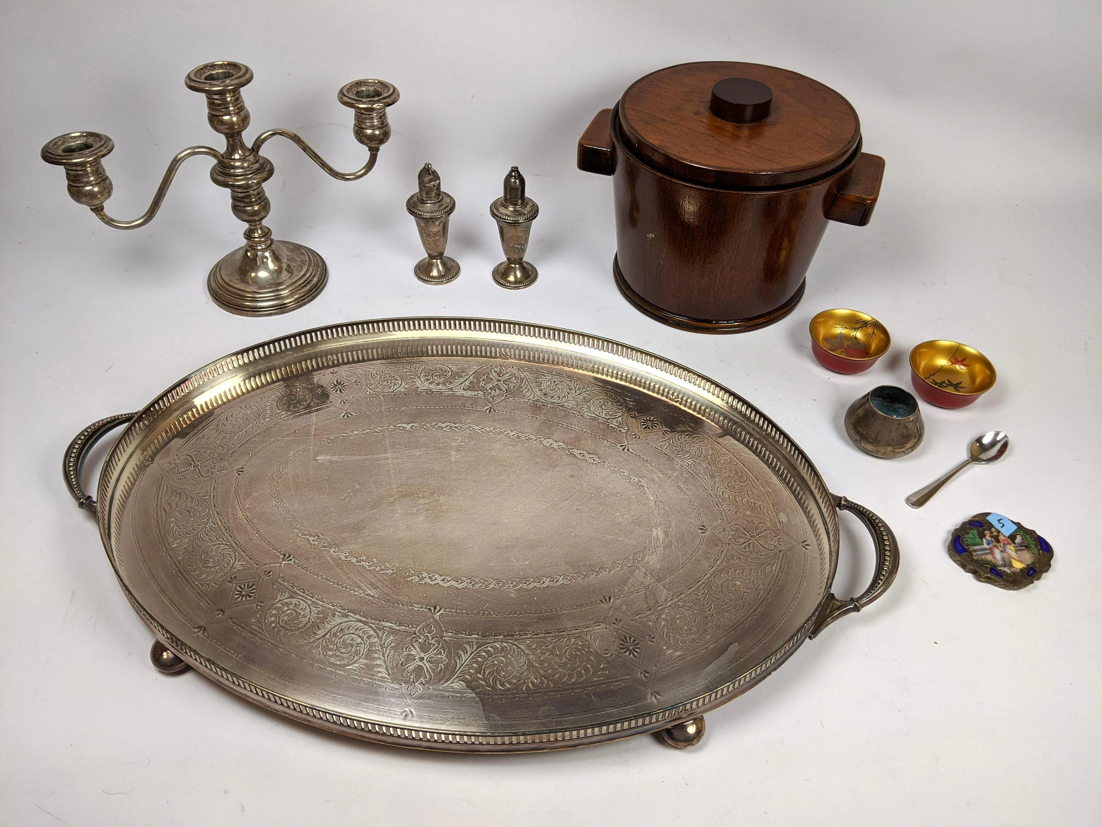 Large Lot of Tableware. GORHAM Sterling weighted candel
