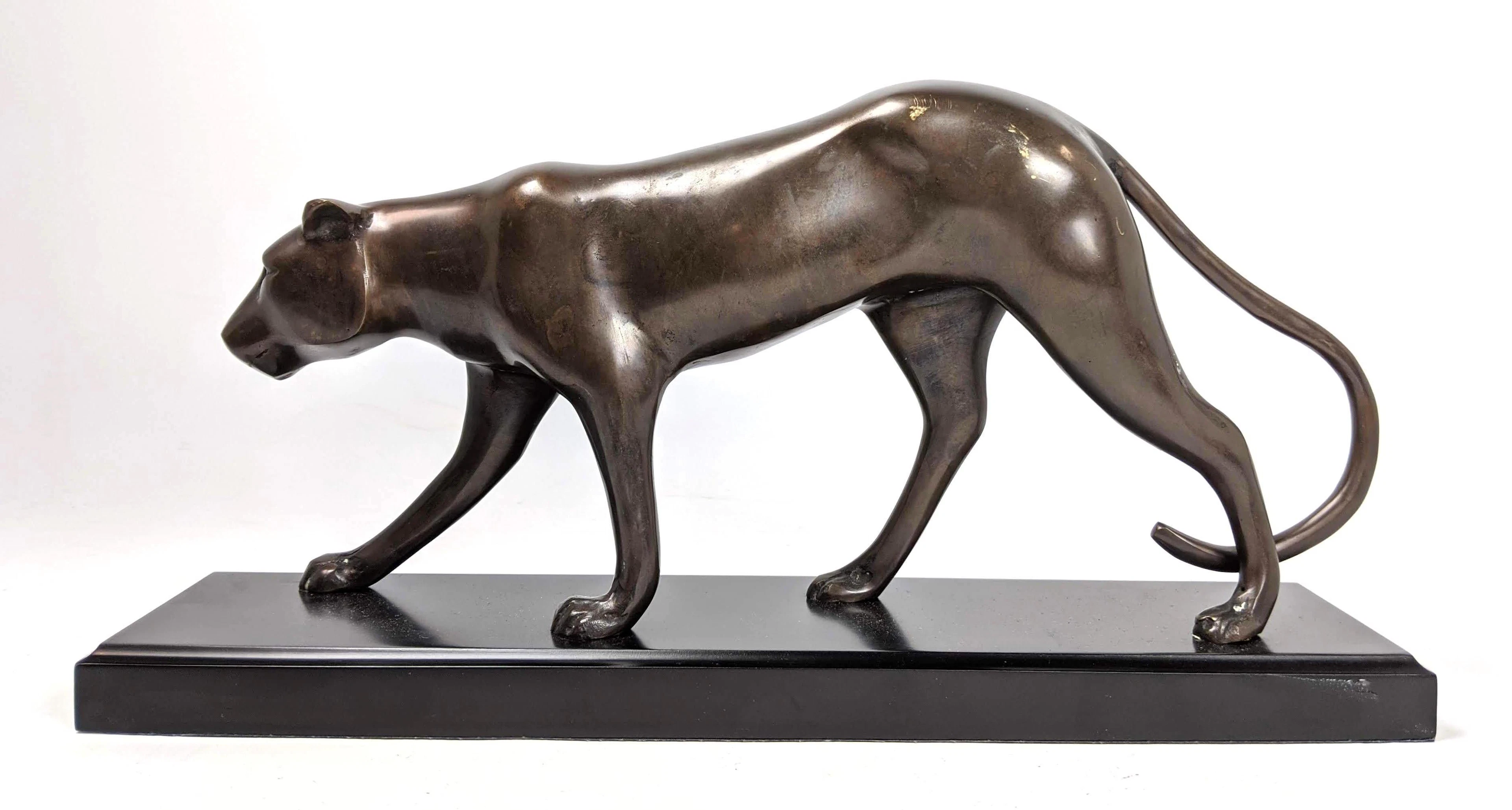 Brass Stalking Panther Table Sculpture.