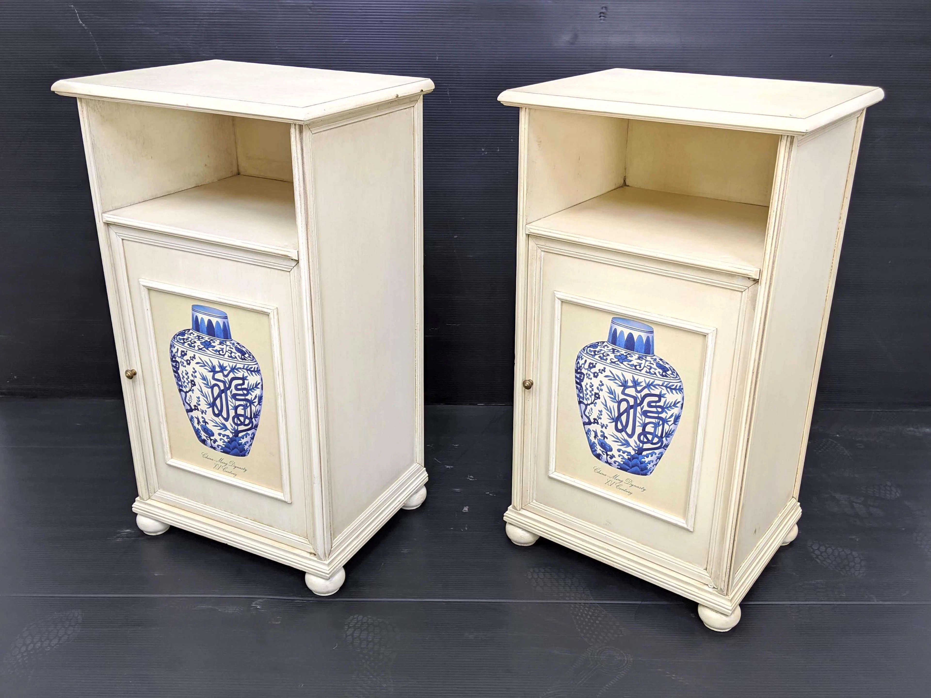 Pr Cream Painted Decorator Night Stands. Each has panel