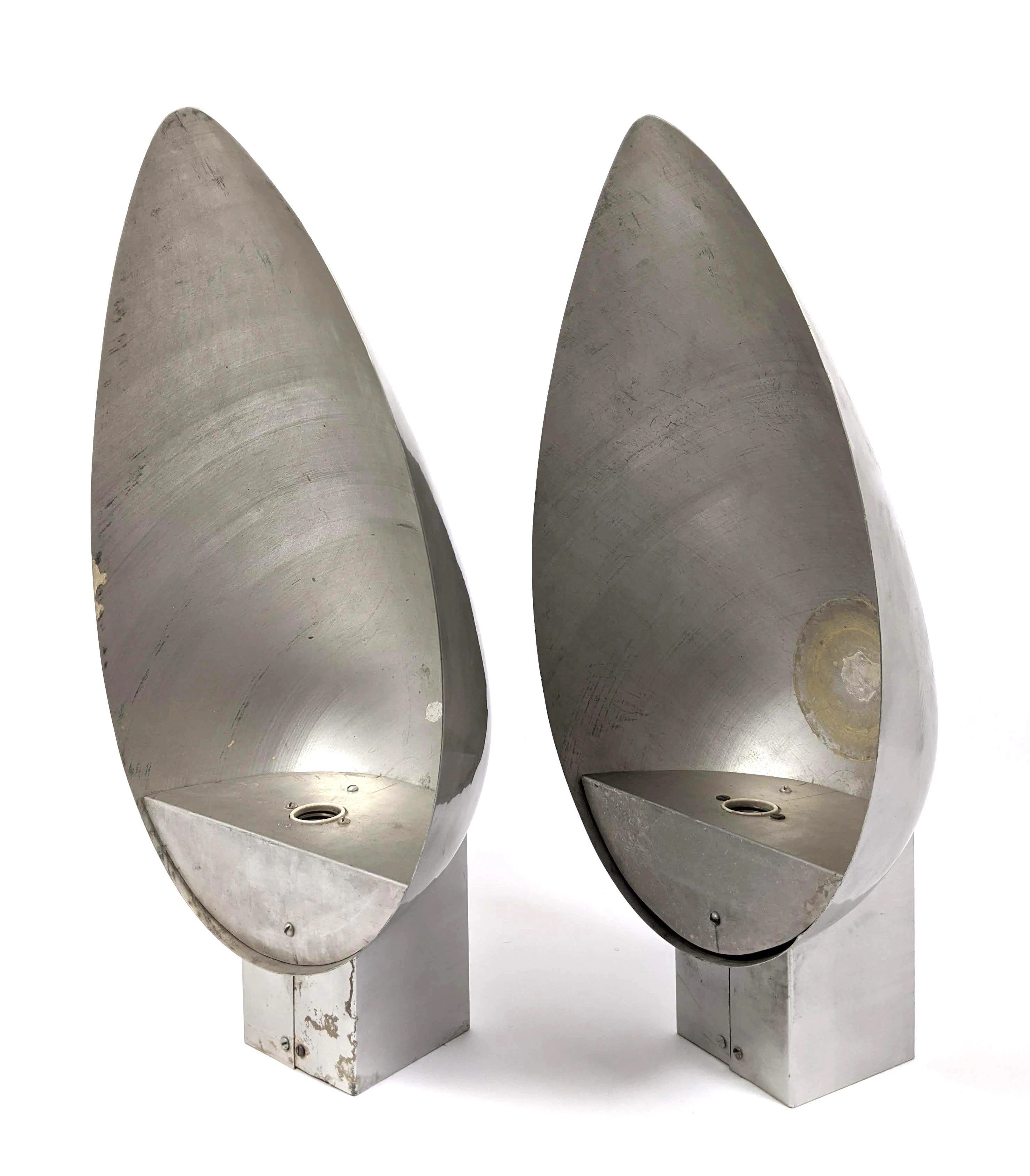 Pr Industrial style Stainless Steel Sconce Lamps. Large