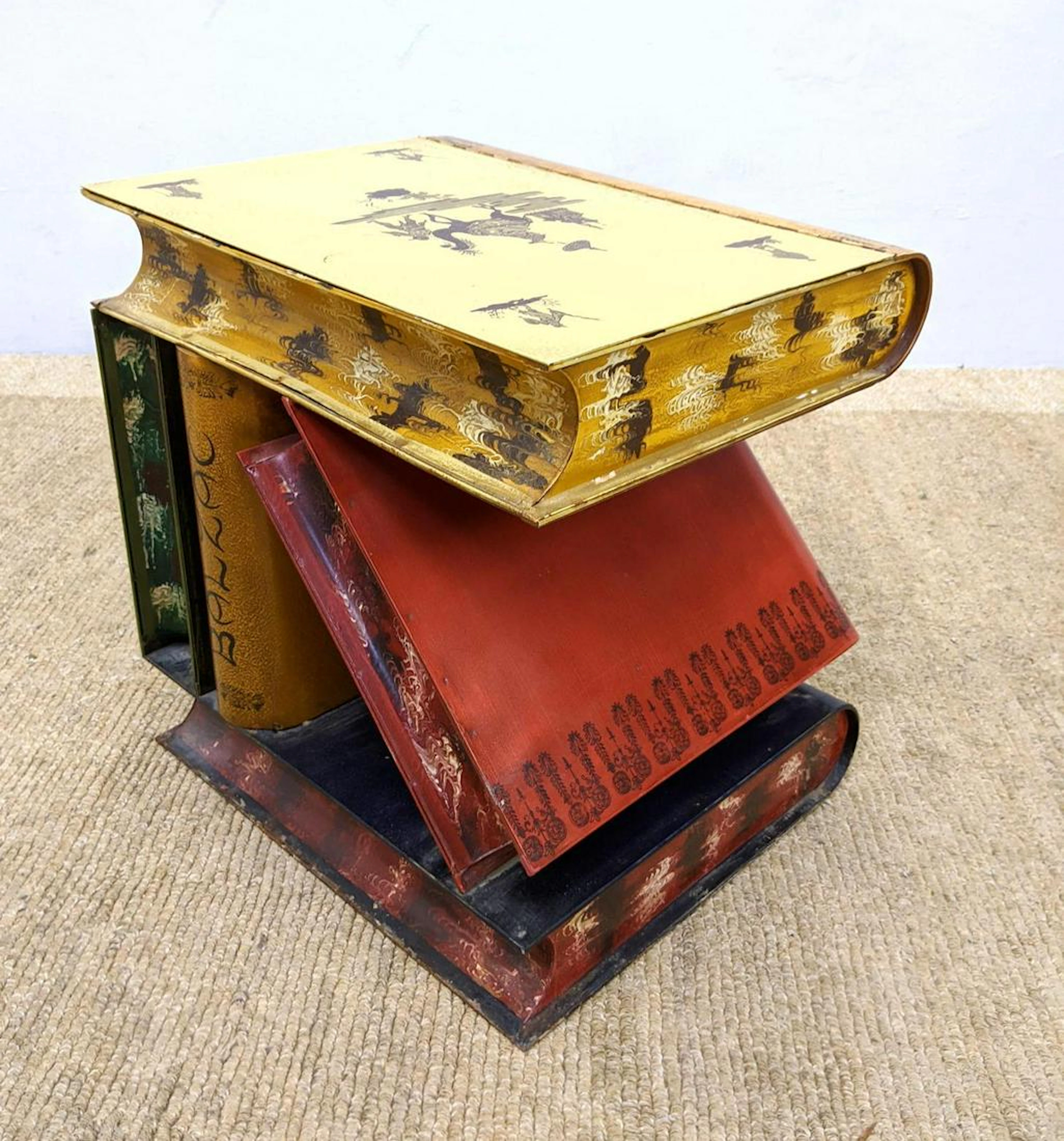 Decorator Metal Stacked Faux Books Table. Top book with