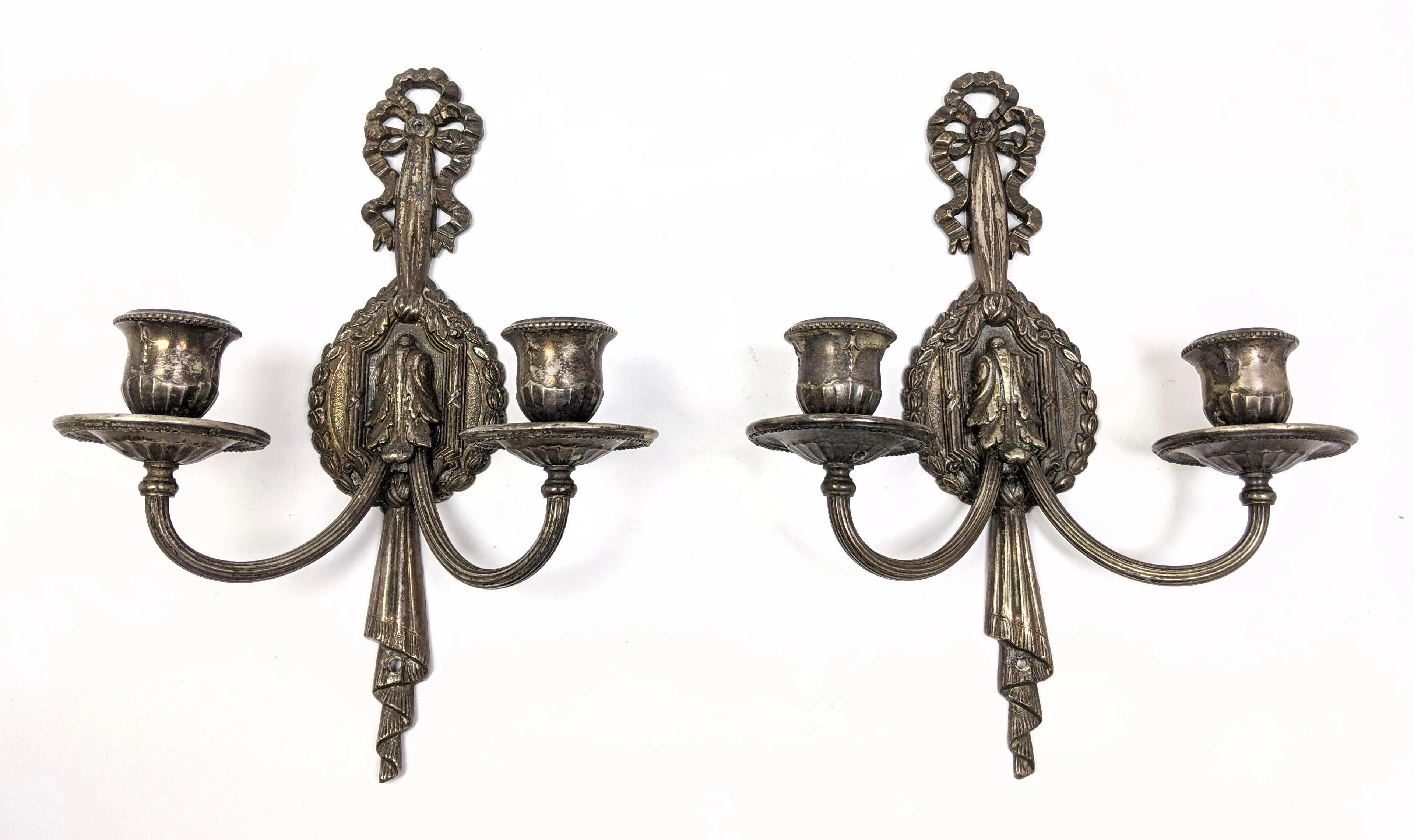 Pr LIGHTOLIER Silvered metal Wall Sconces. Traditional