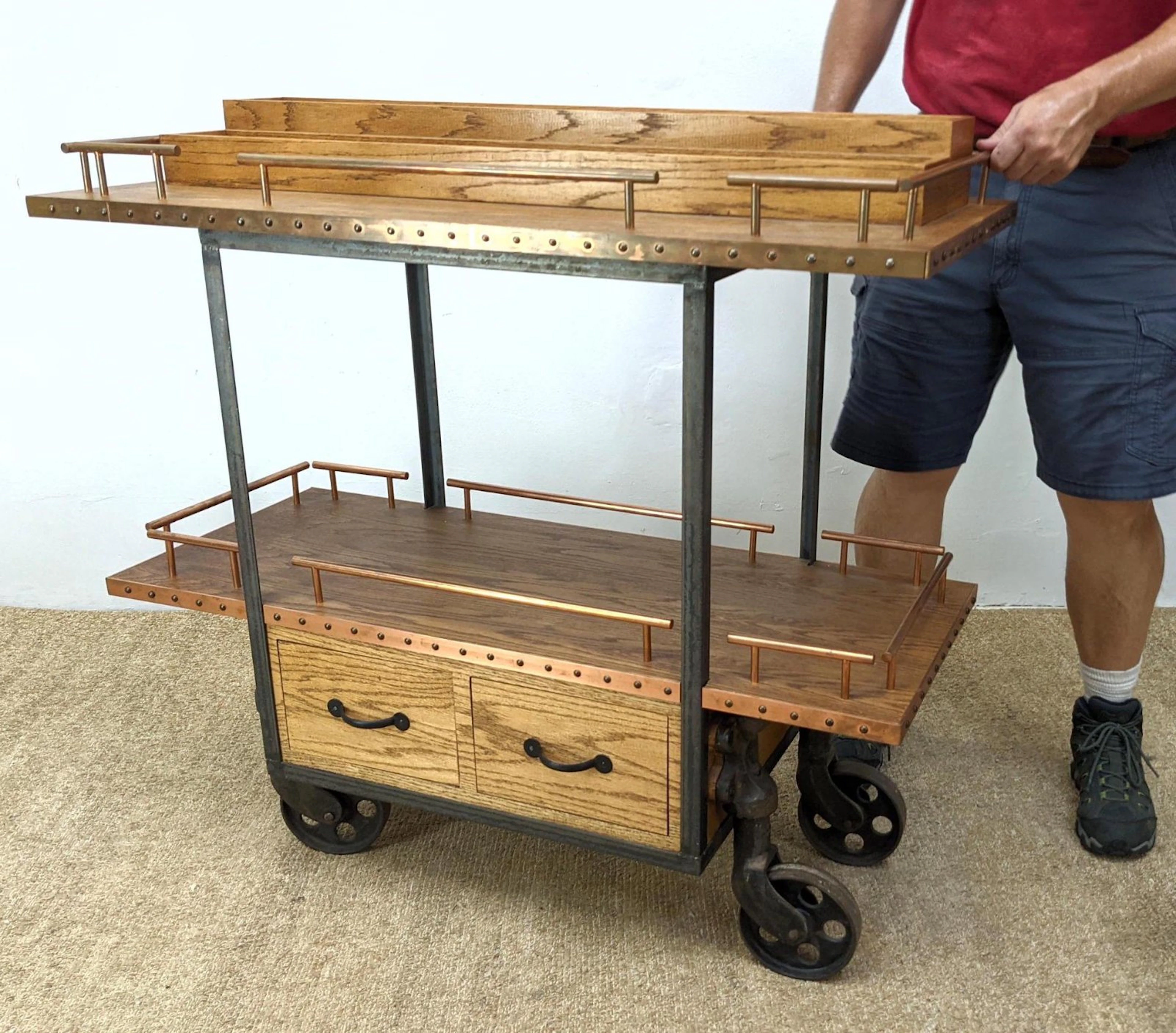 Artisan Industrial Steampunk Rolling Serving Cart. Iro