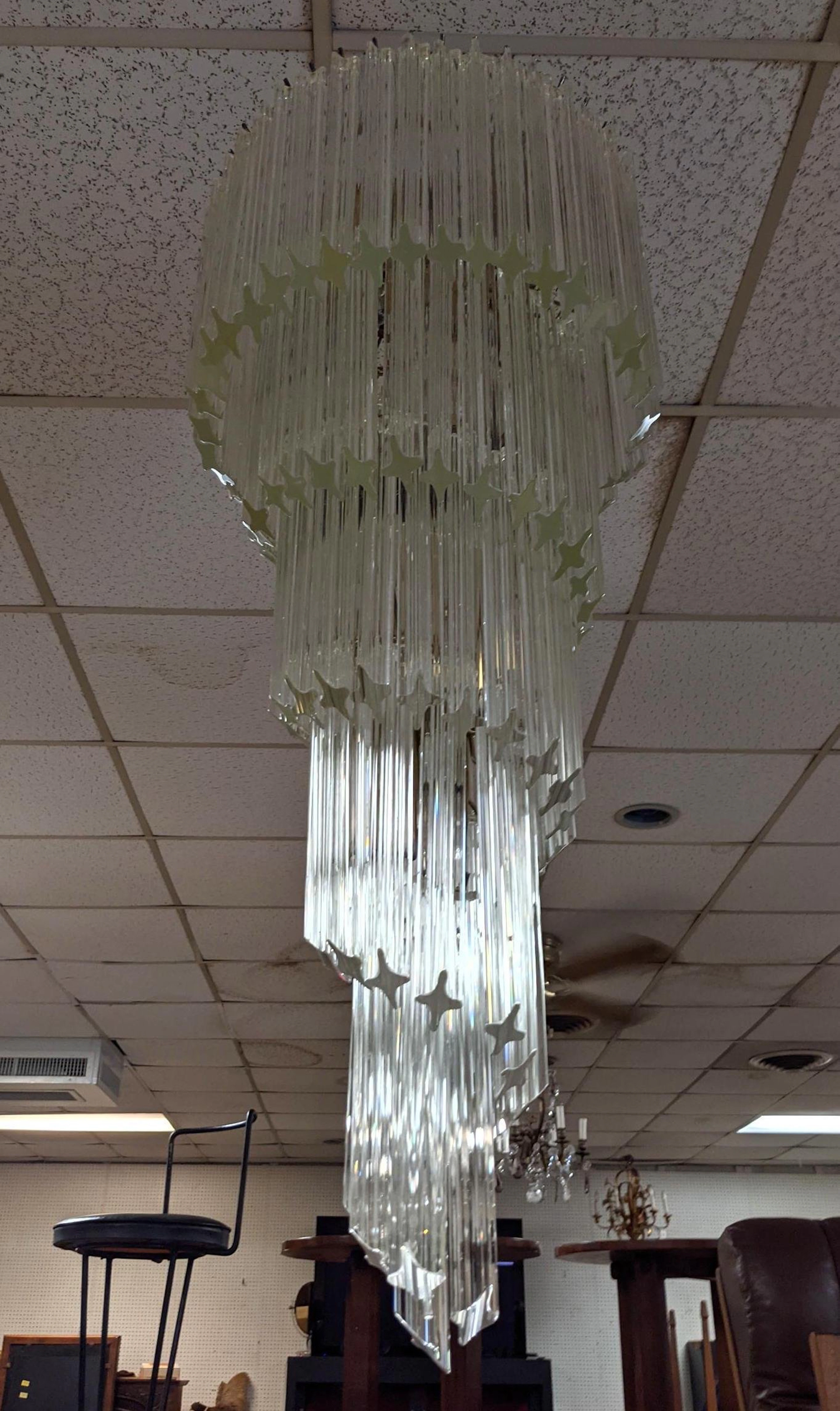 CAMER style Glass Prisms Spiral Design Chandelier. Gold
