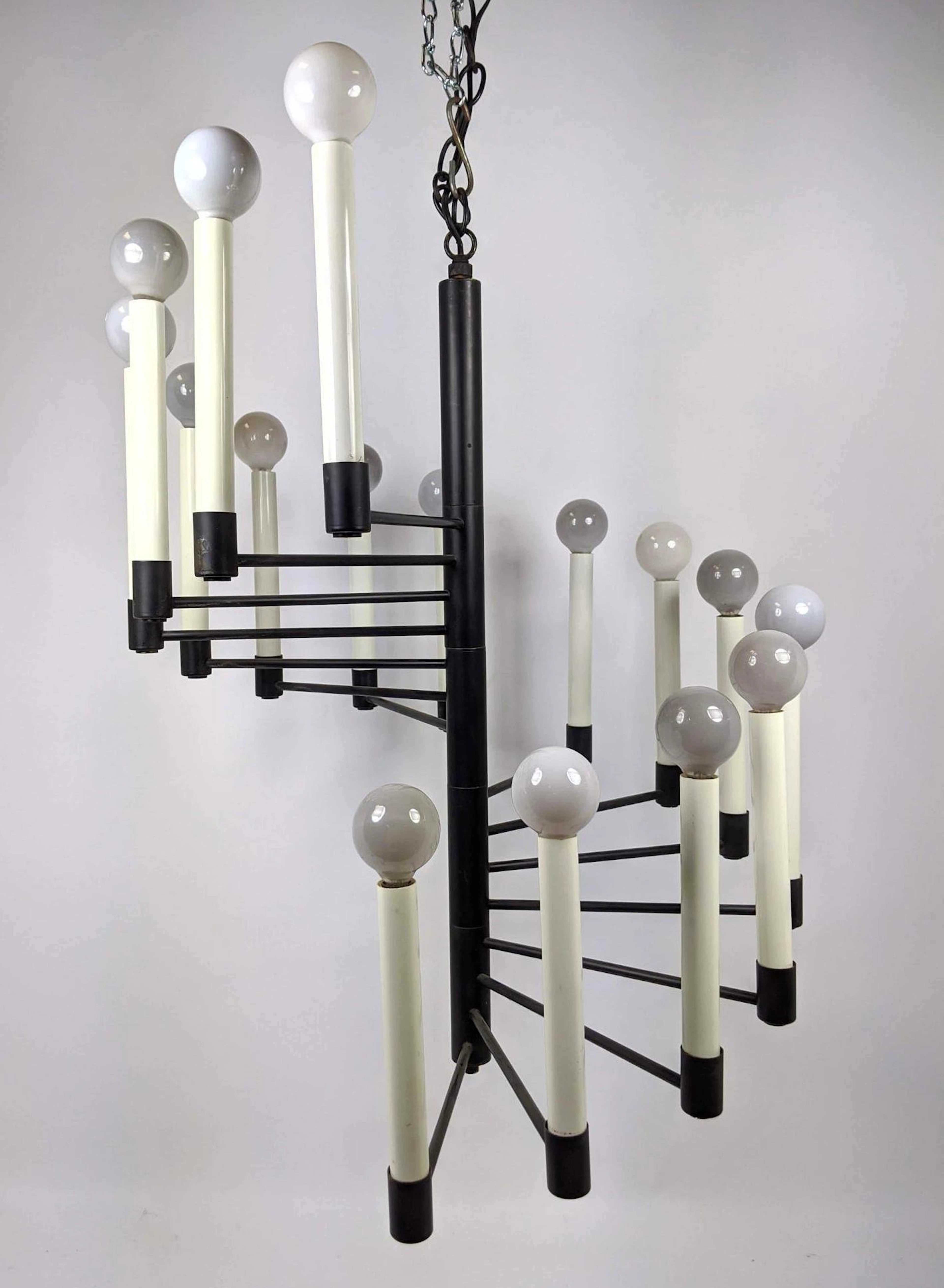 Lightolier Spiral Hanging Chandelier. Black frame with
