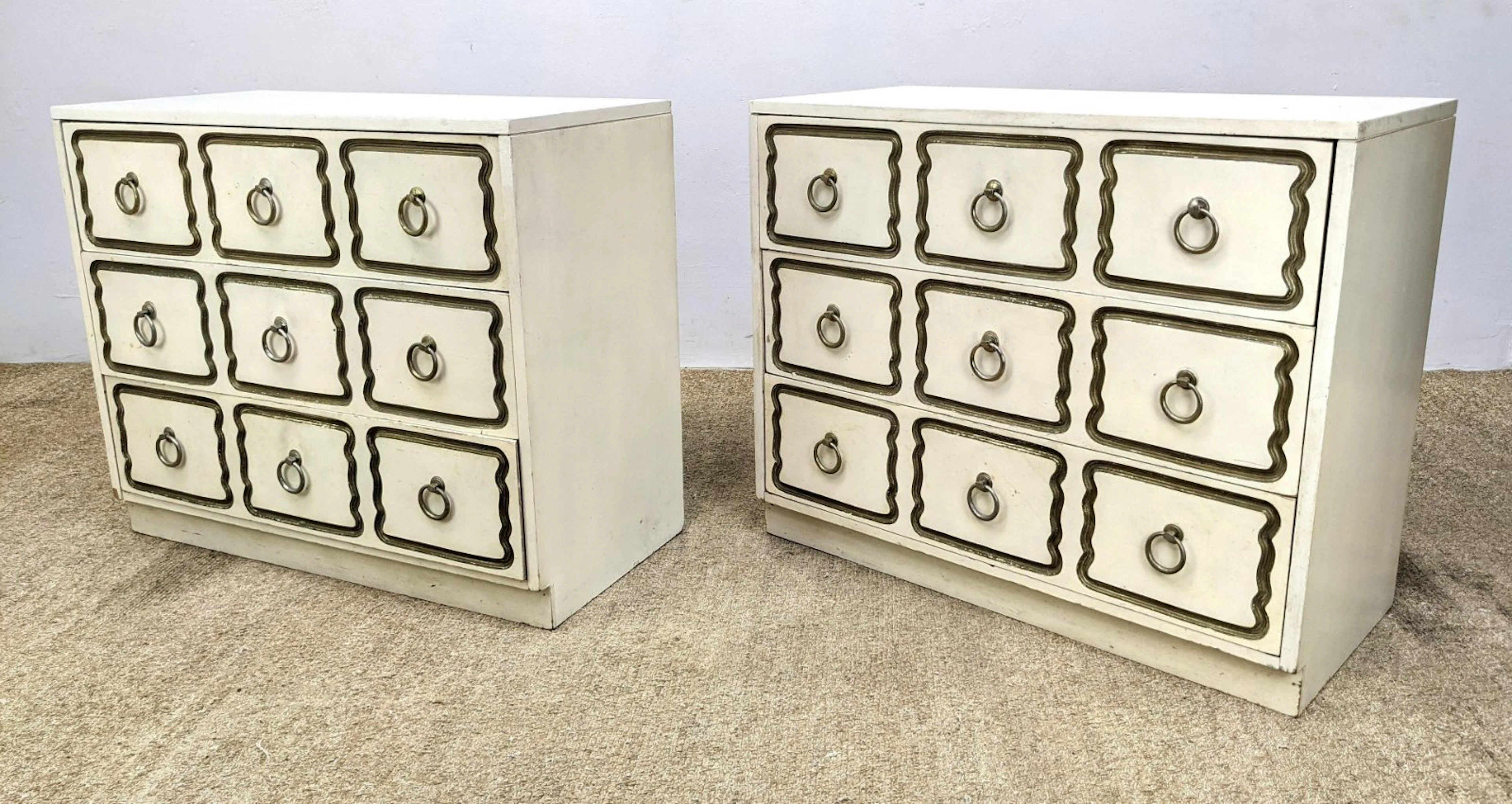 Pr Off White DOROTHY DRAPER Style Bachelor's Chests. Go