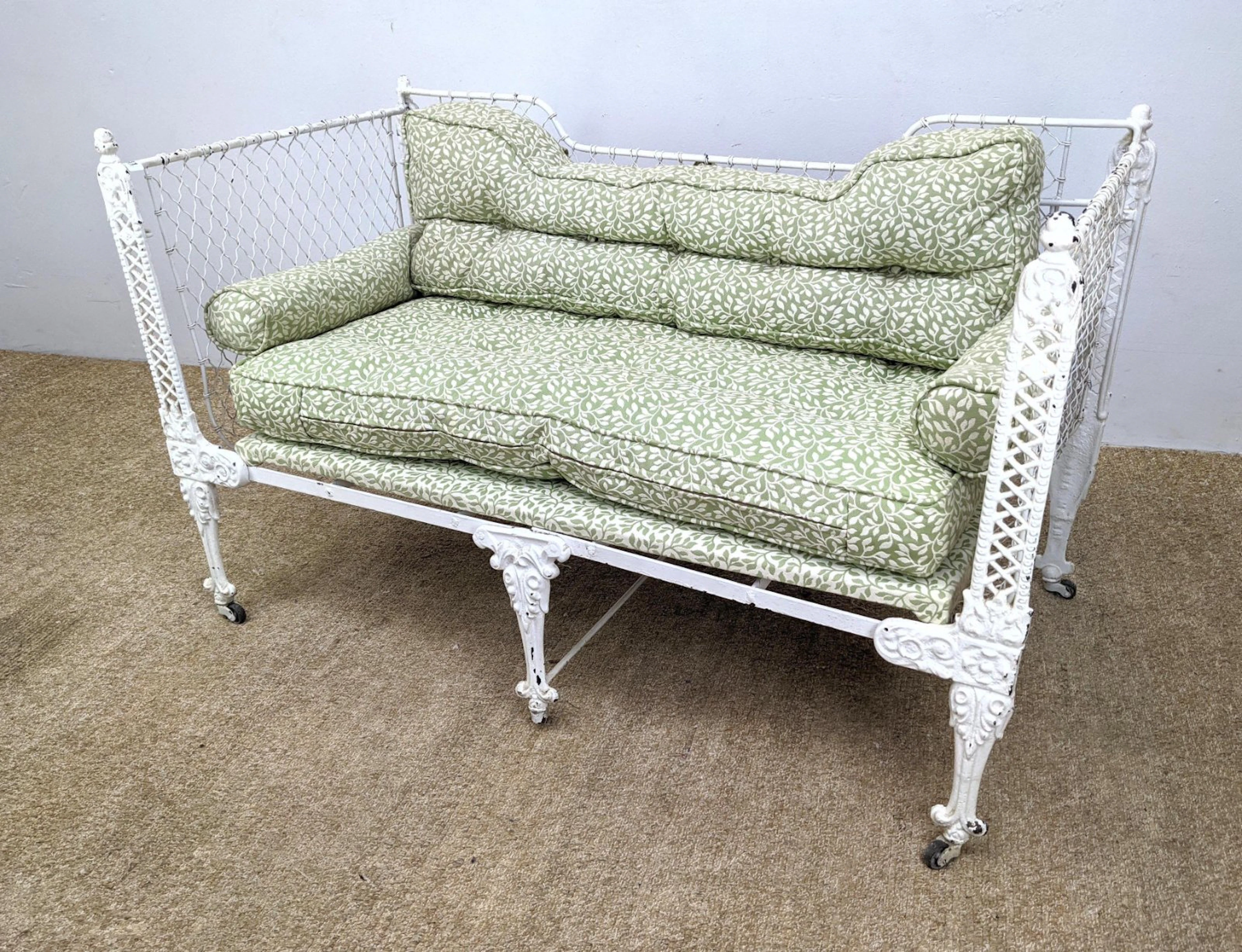 Antique Painted White Iron Daybed. Campaign Bed. Fancy