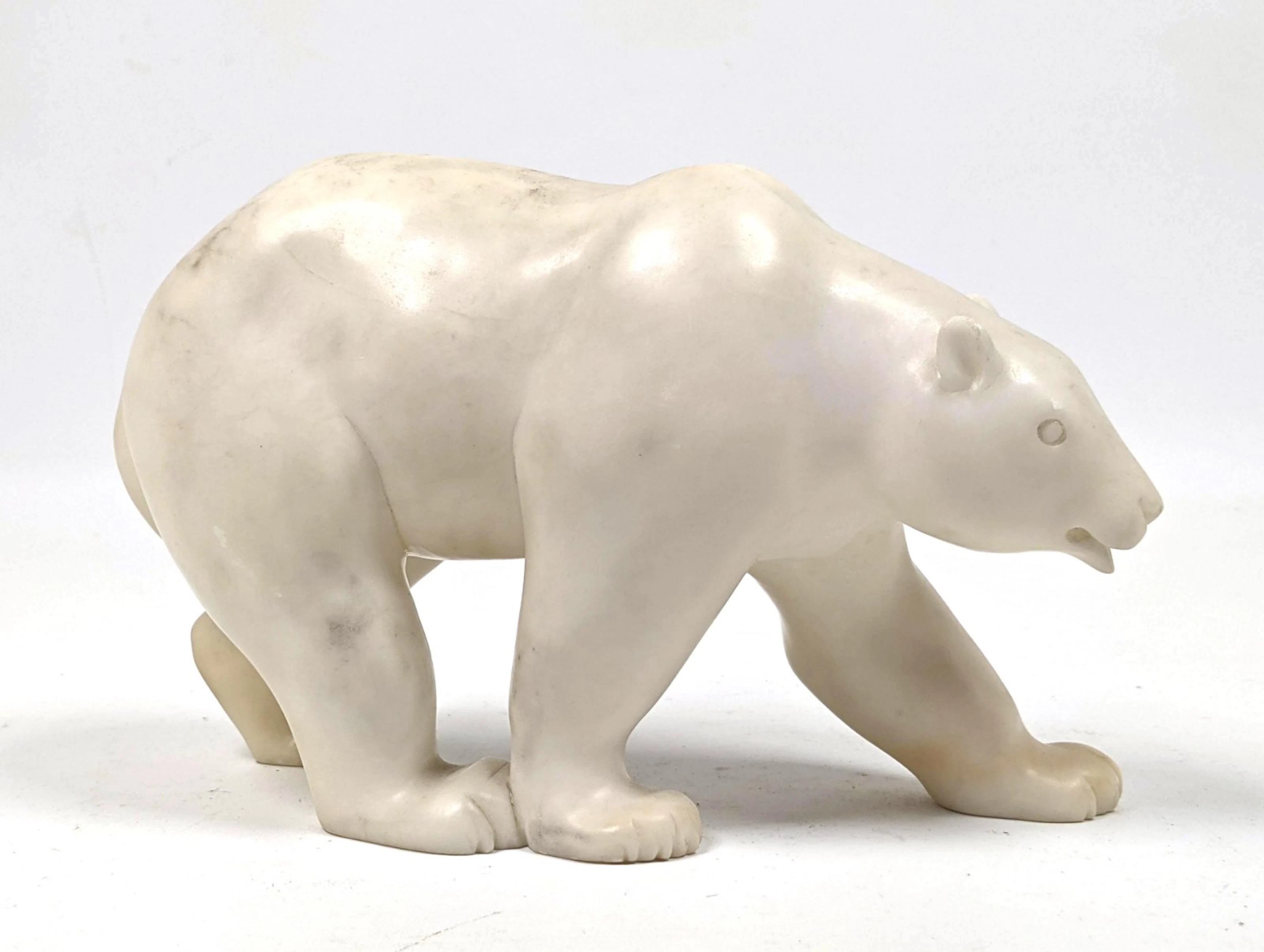 Carved Alabaster Figural Polar Bear Sculpture. Nice For
