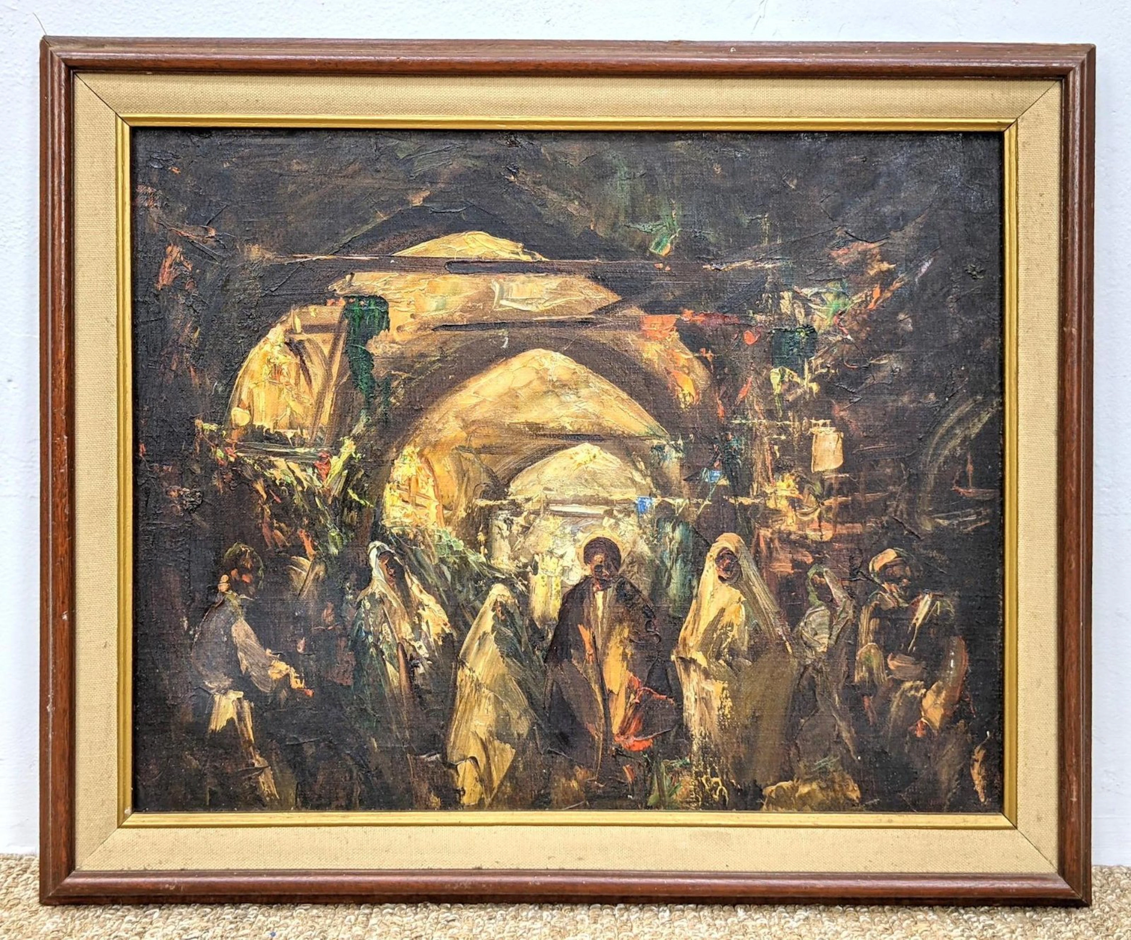 Orientalist Style Painting on Canvas. Vintage Painting