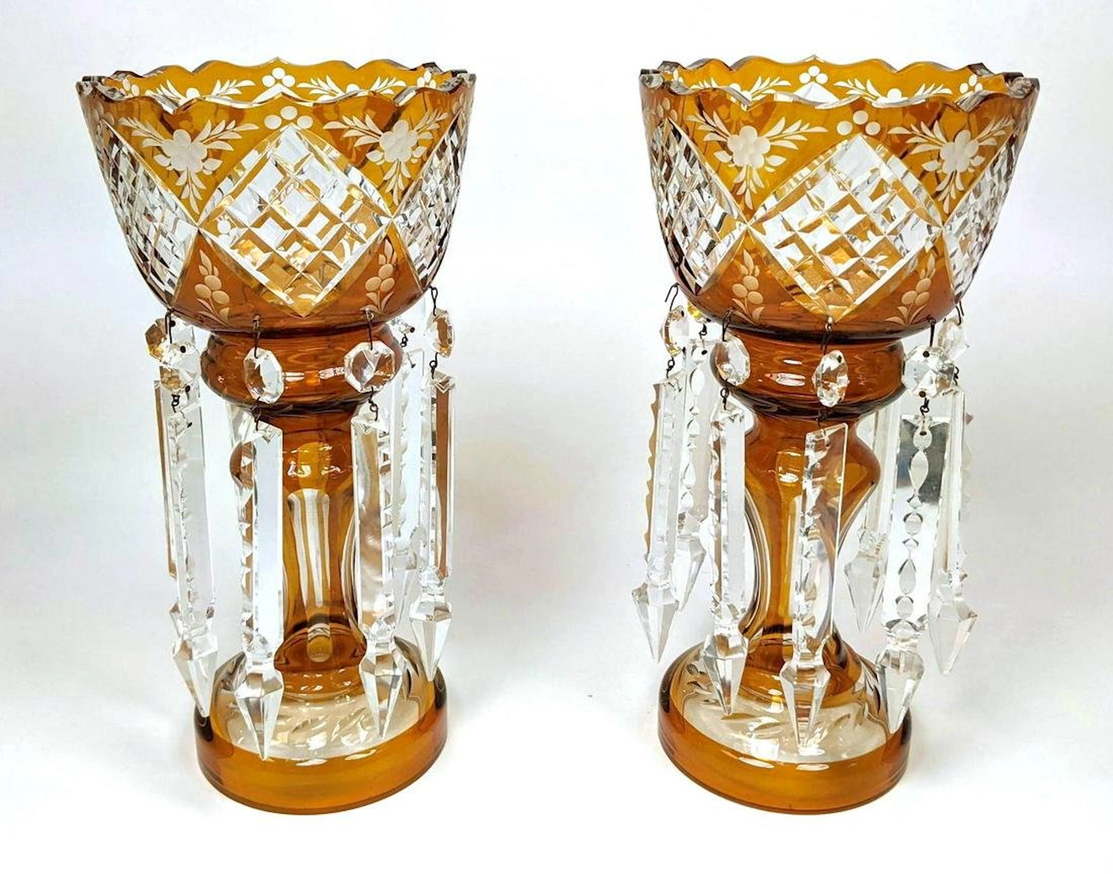 Pr Amber Cut to Clear Lustre Mantle Lamps.