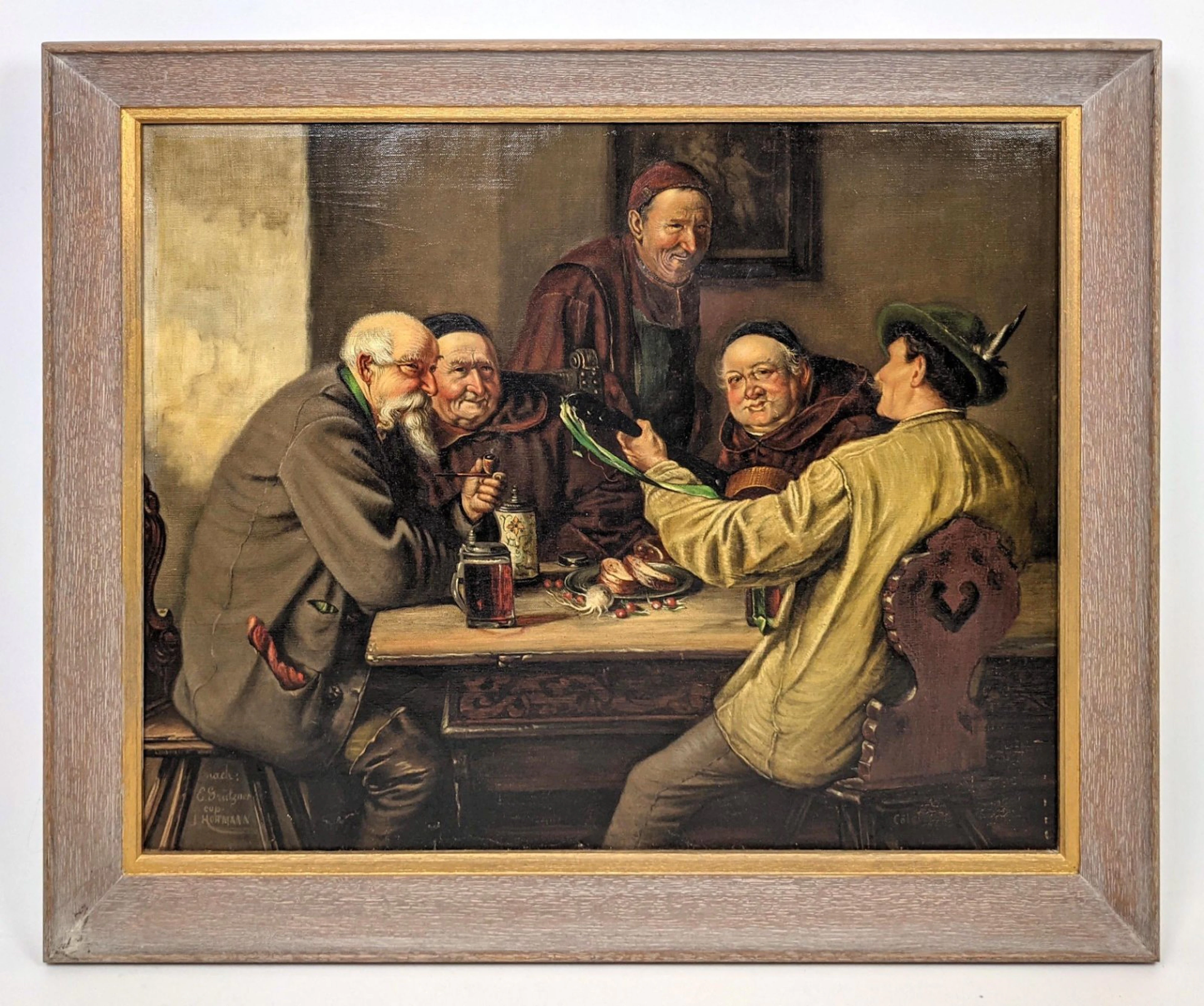 Copy of Continental Tavern Pub Scene Genre Painting. Ar