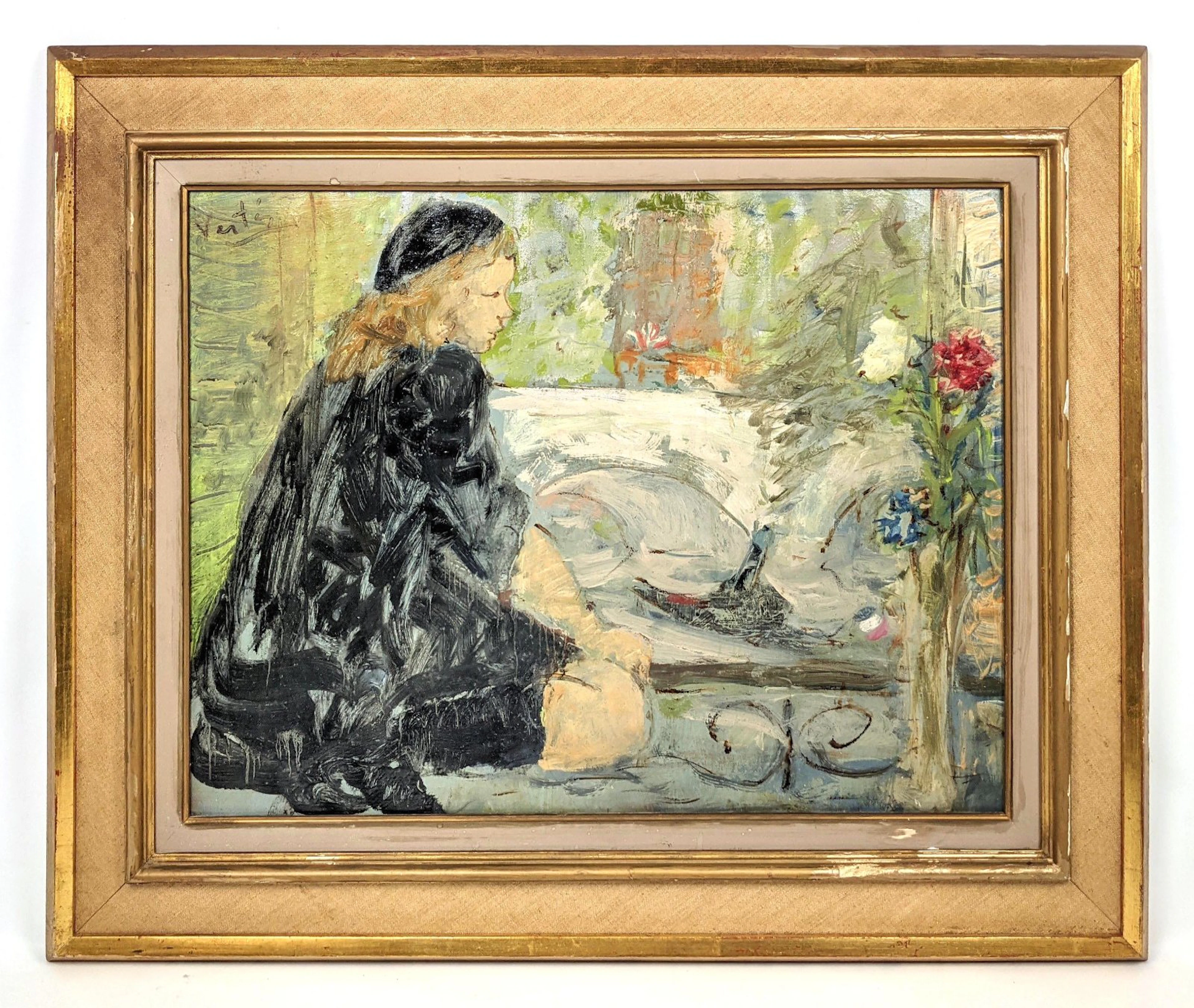 MARCEL VERTES Impressionist Painting. Seated Woman.