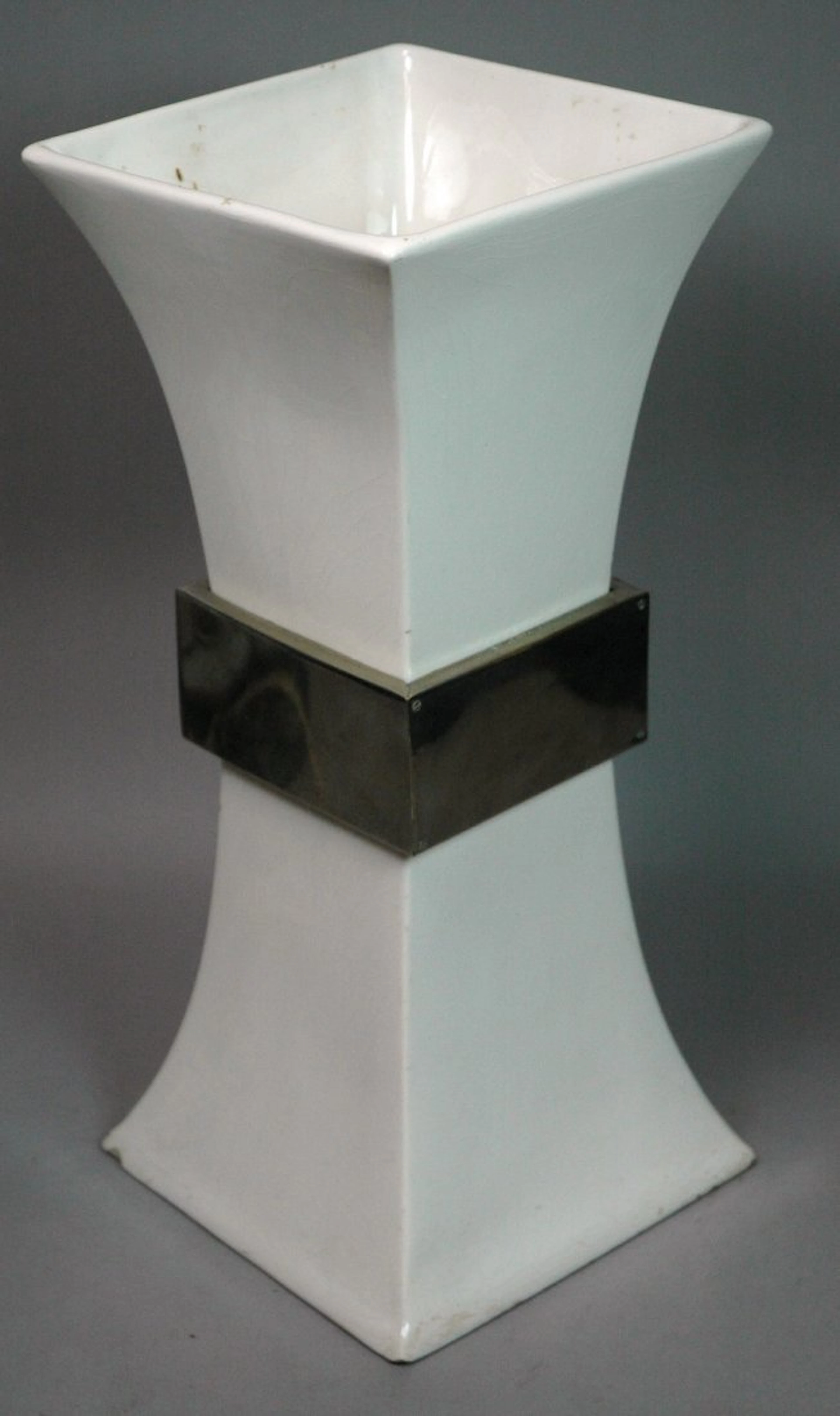 GABRIELLA CRESPI Pottery Corseted Vase. Wide whit