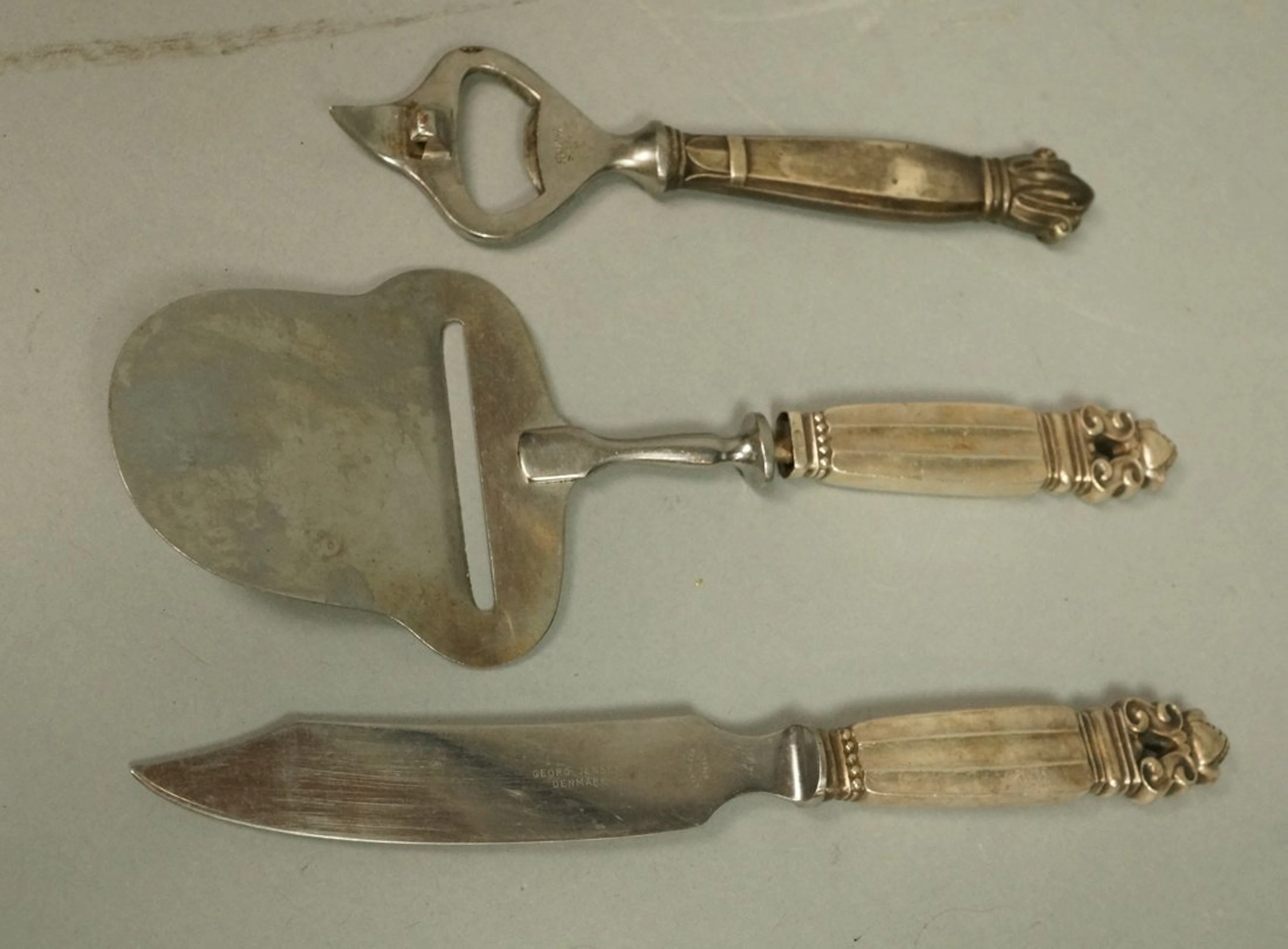 3pc GEORG JENSEN Denmark Serving Pieces. Bottle