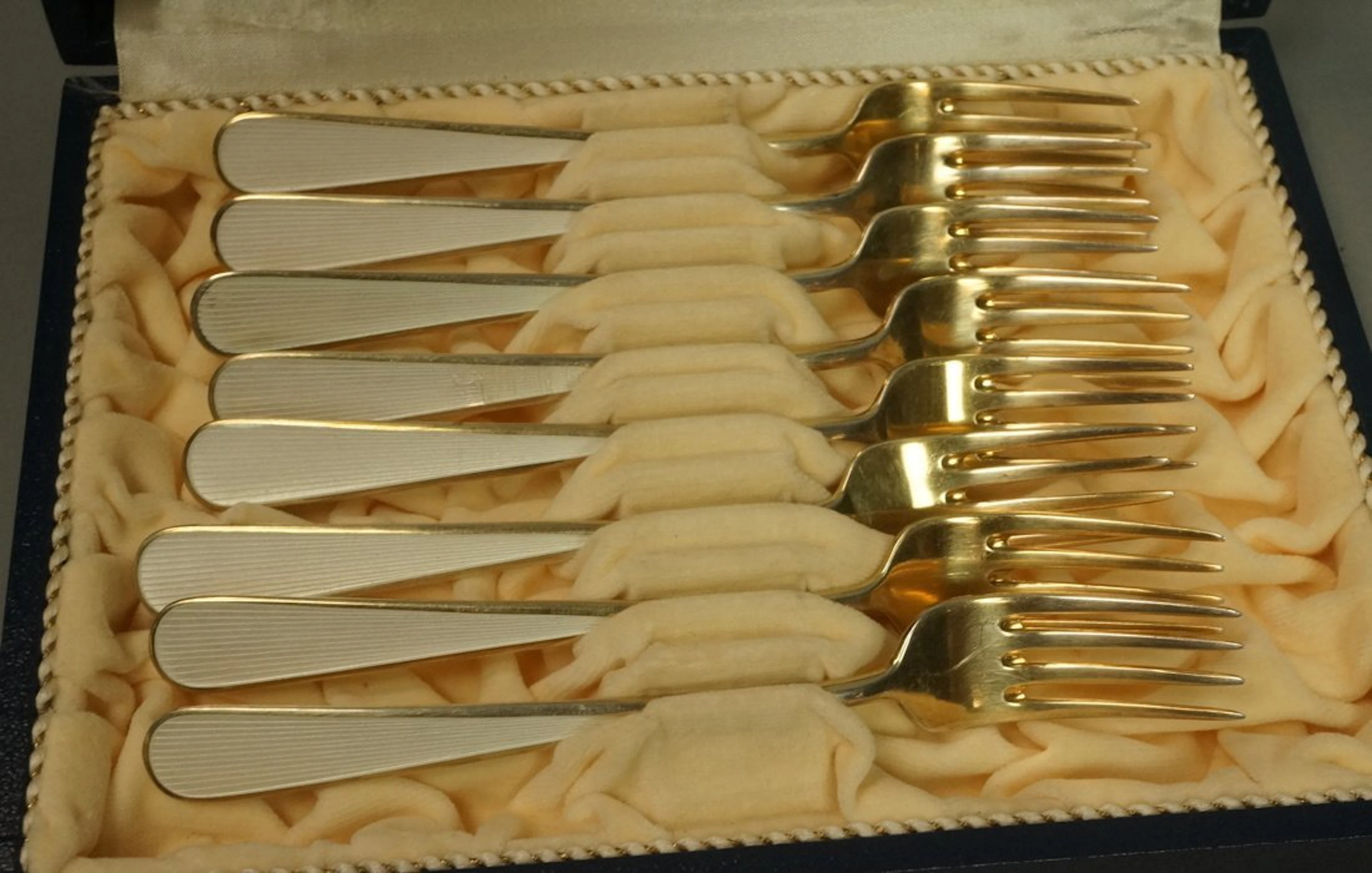 Set 8 JACOB TOSTRUP Sterling Enamel Forks. Norway