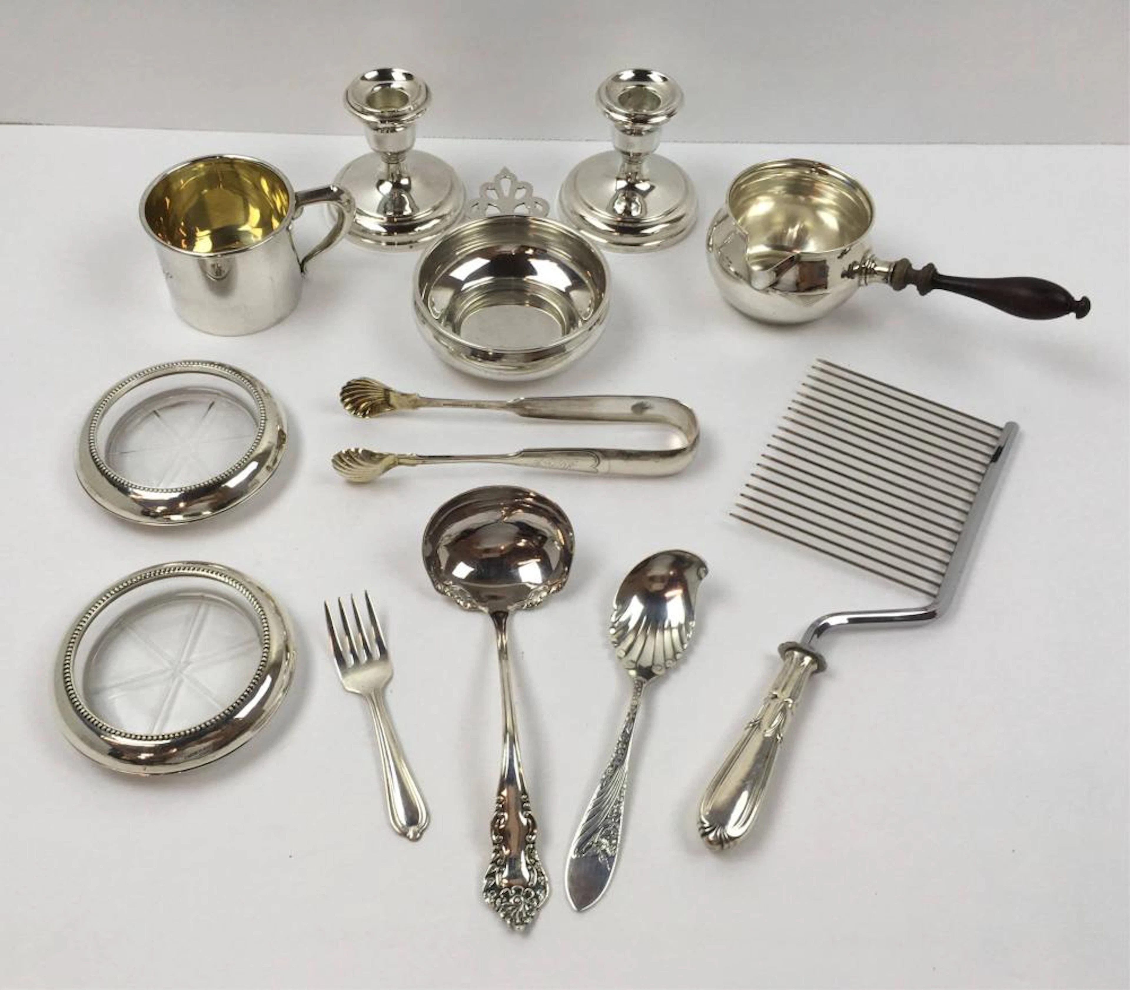 13 PCS - STERLING, COIN & SILVER-PLATE