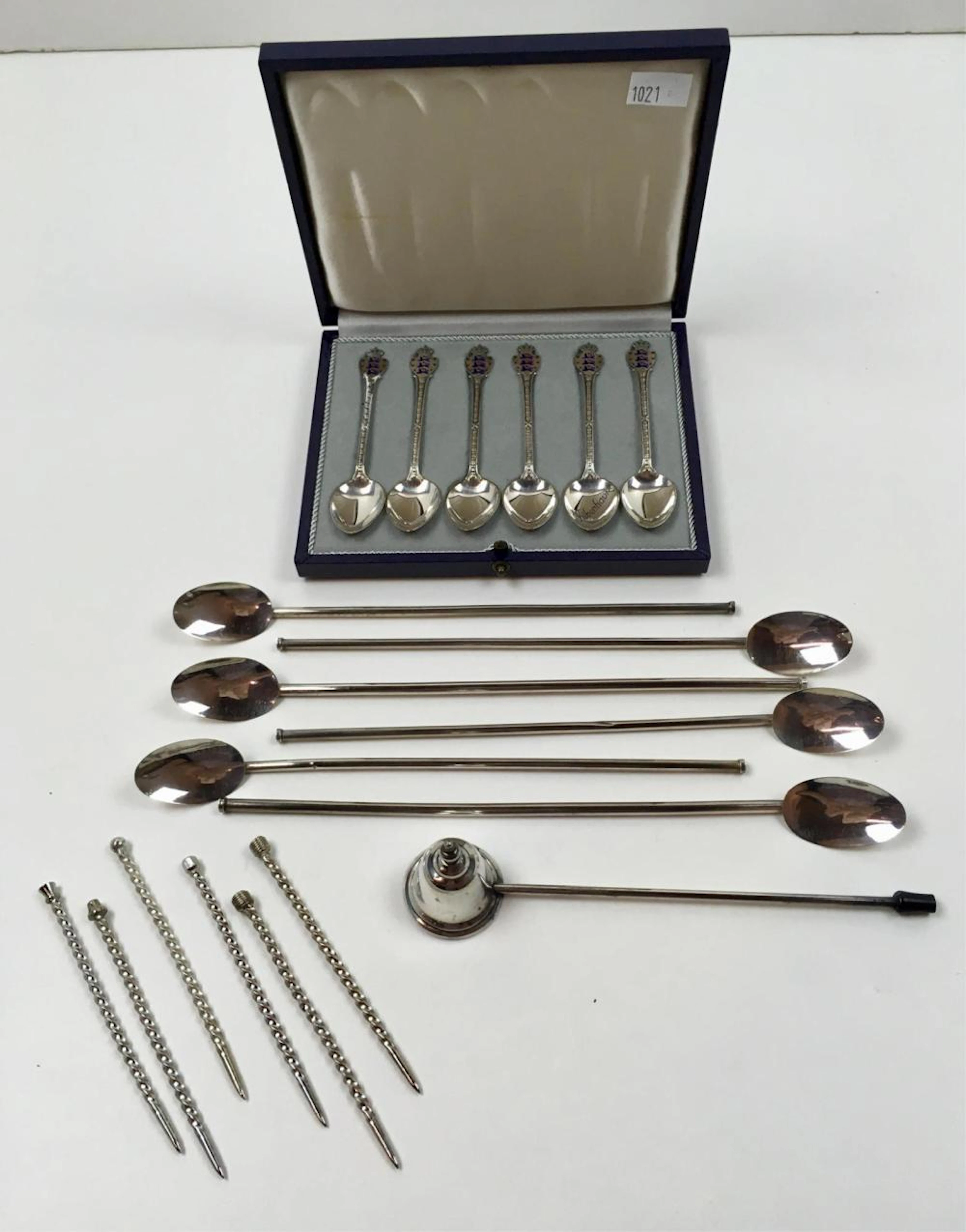 STERLING SILVER SPOONS & SNUFFER PLUS SILVER-PLATE