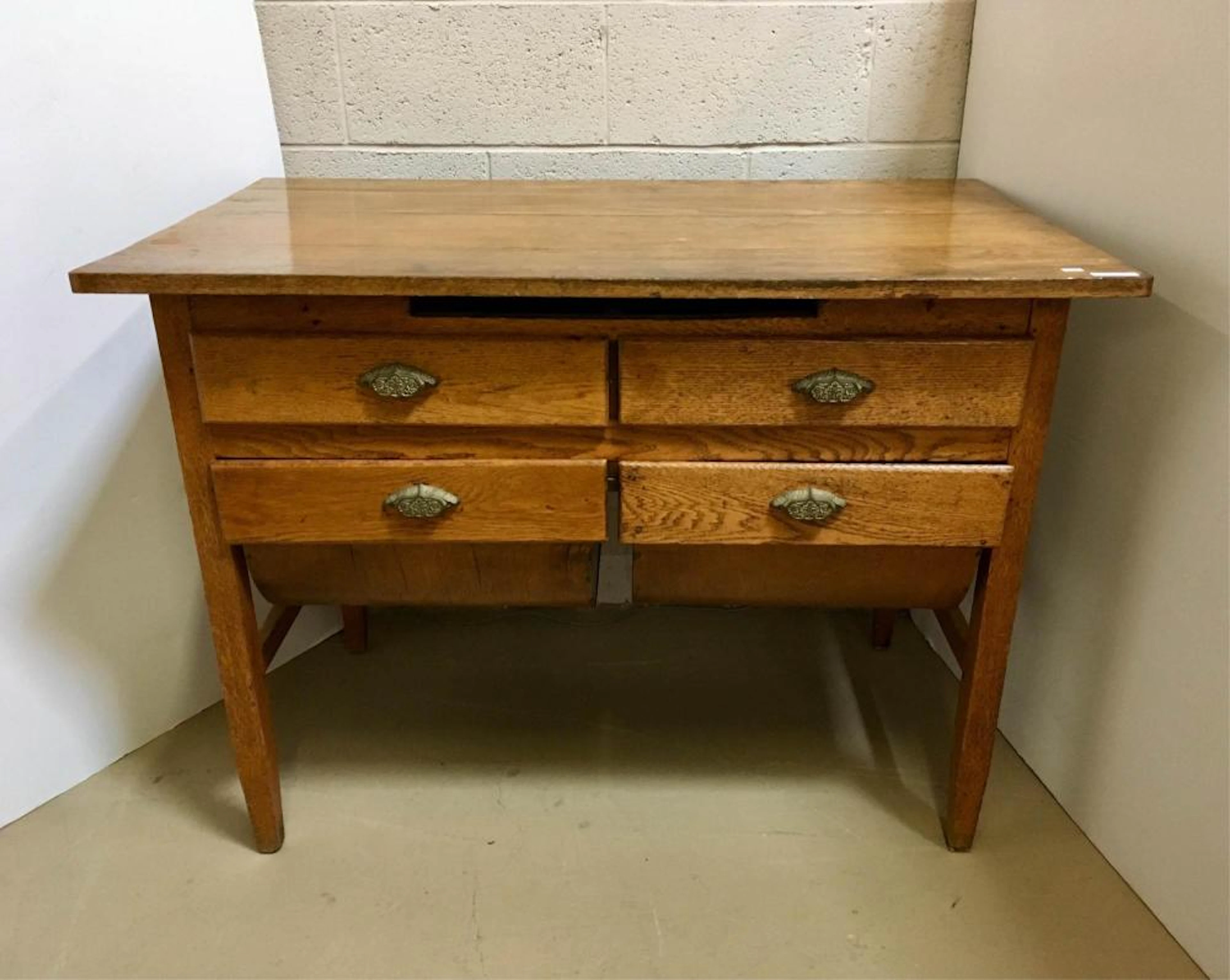 ANTIQUE OAK BAKER'S TABLE / POSSUM BELLY CABINET