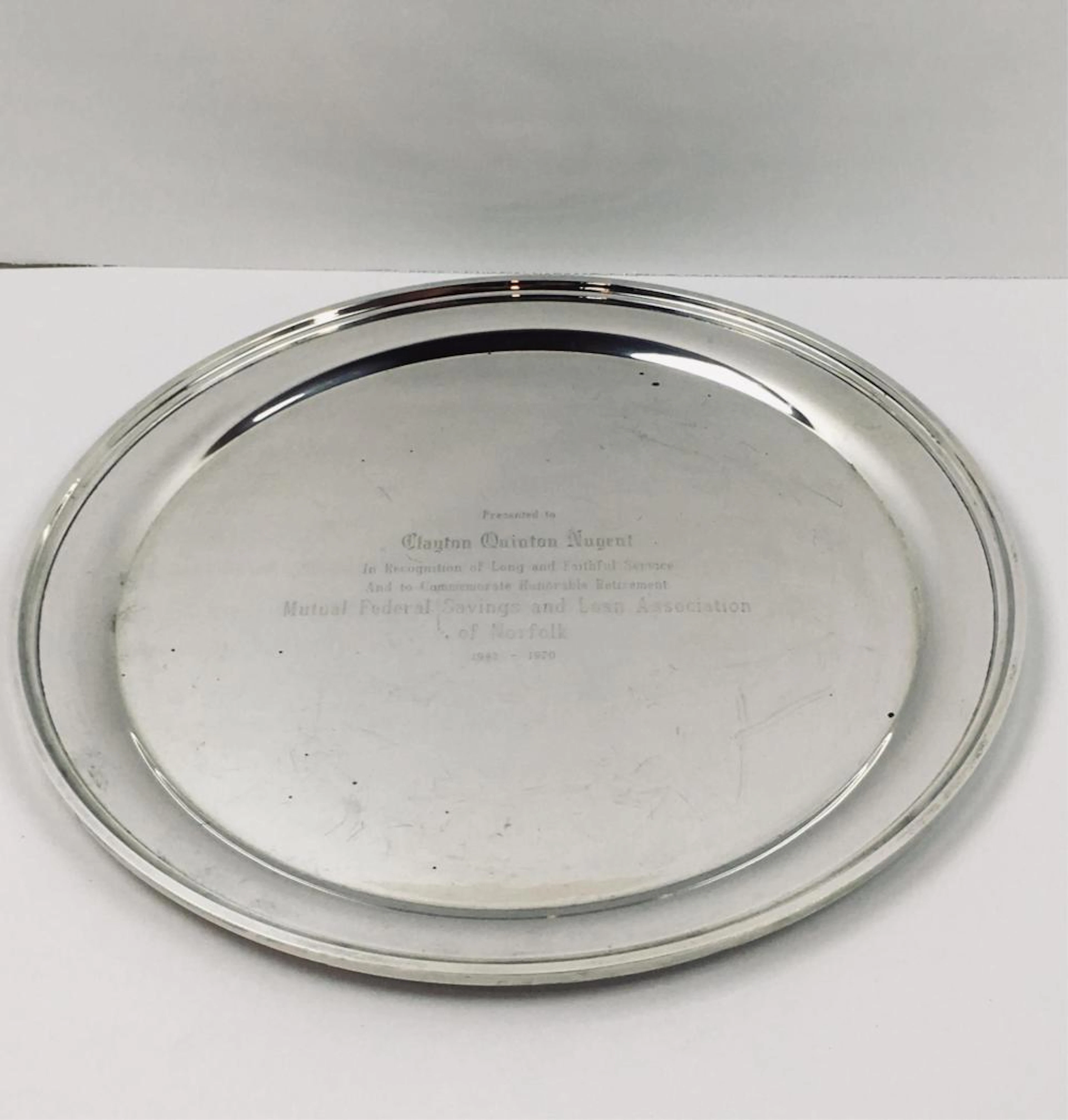 STERLING SILVER S. KIRK & SON ROUND ENGRAVED TRAY