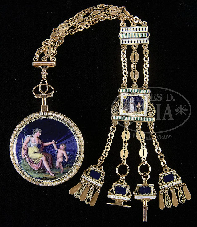EARLY ENAMEL DECORATED GOLD POCKET WATCH.